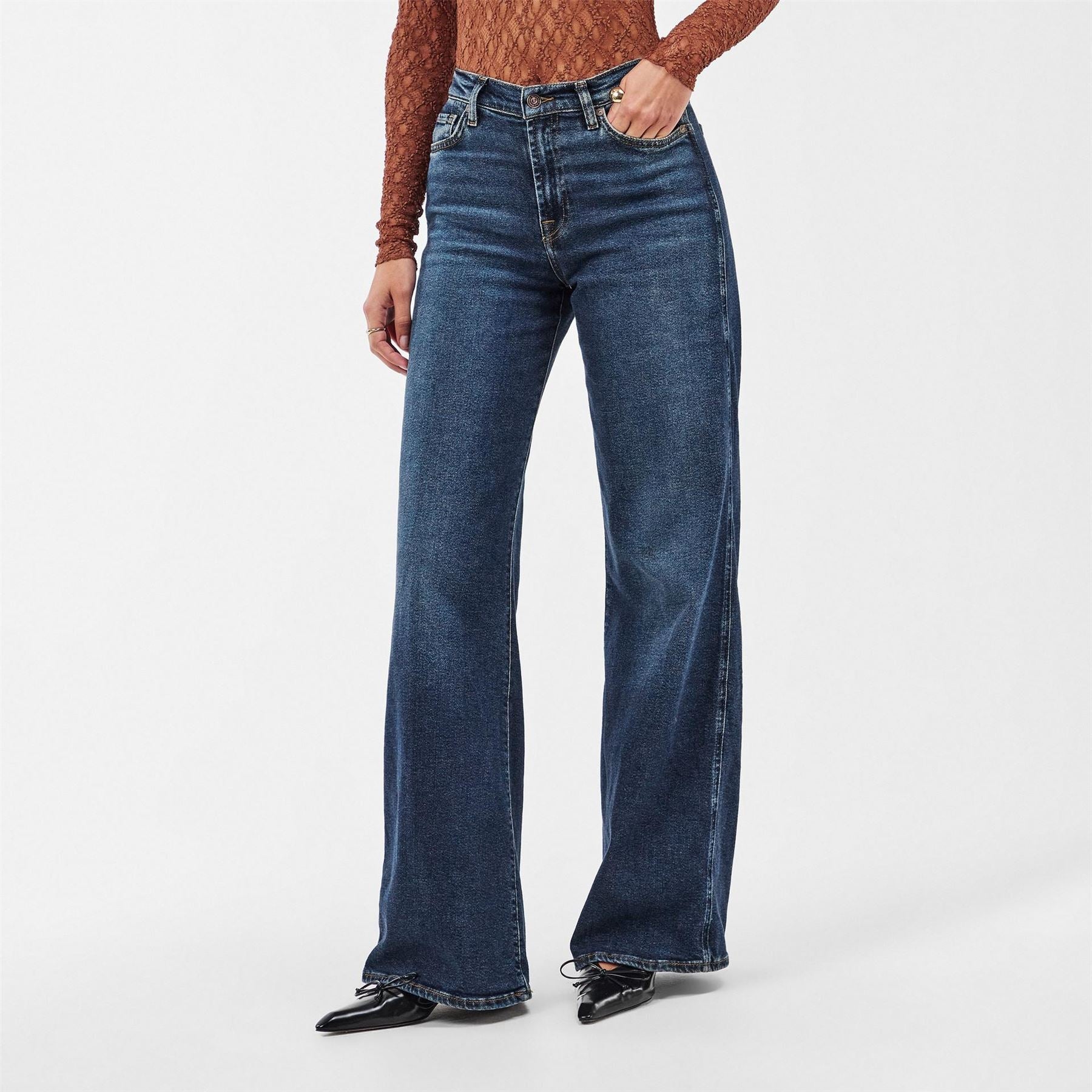 7 For All Mankind Lotta Light Wash Patterned Wide Leg Jeans