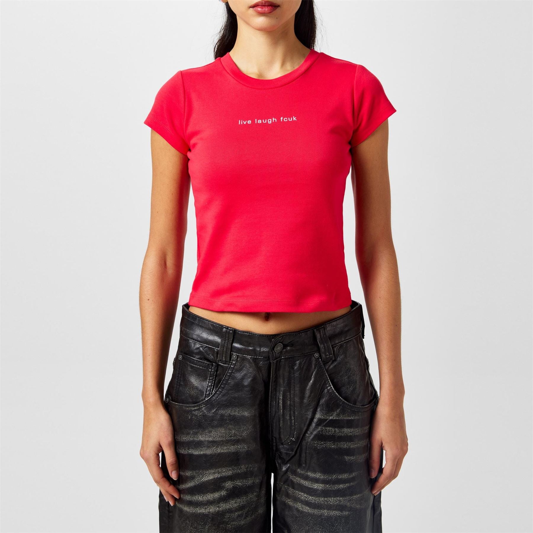 FCUK Cropped Crew Neck Short Sleeve T-Shirt