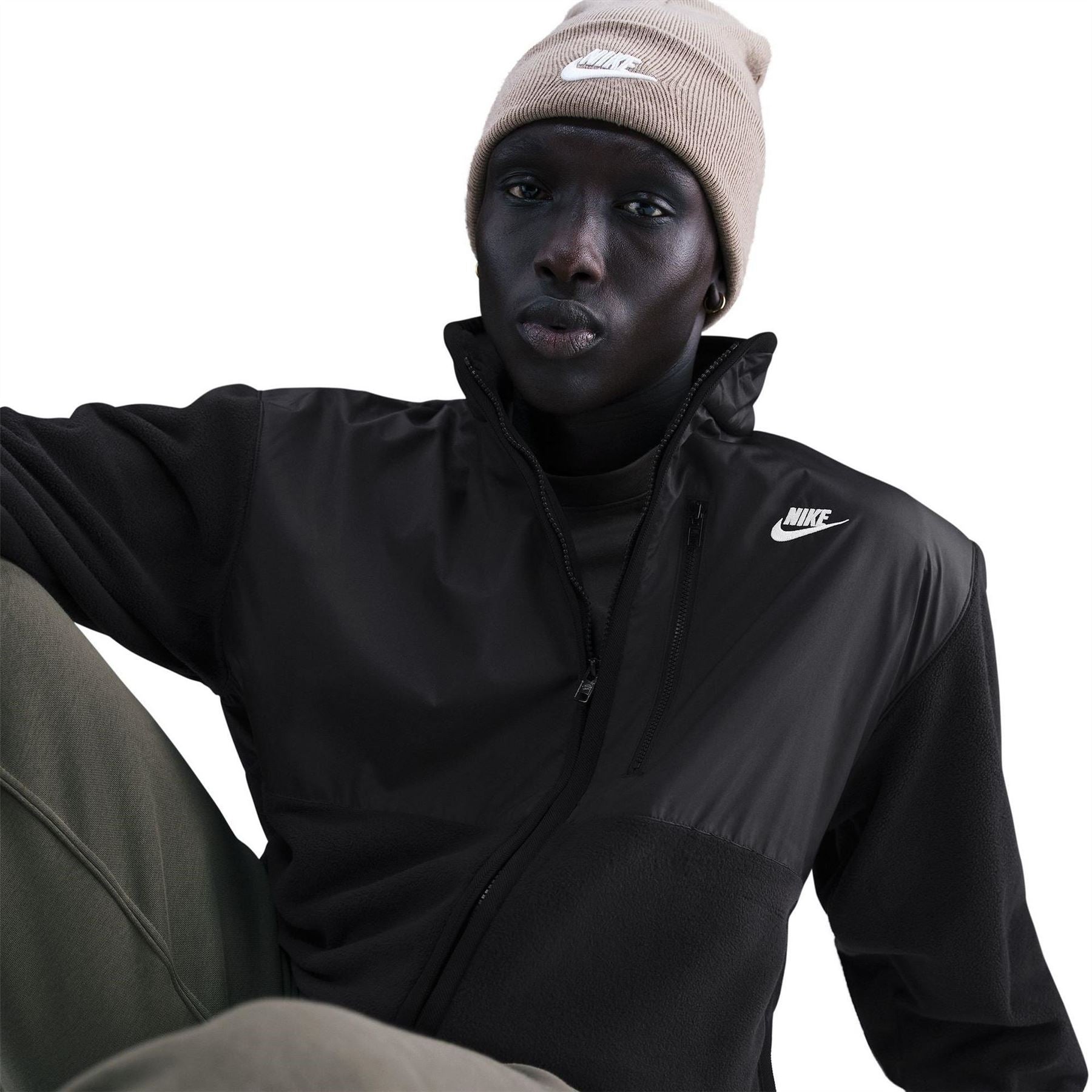 Nike Solid Patterned Full Zipper Sweat Jacket with Zipped Pocket