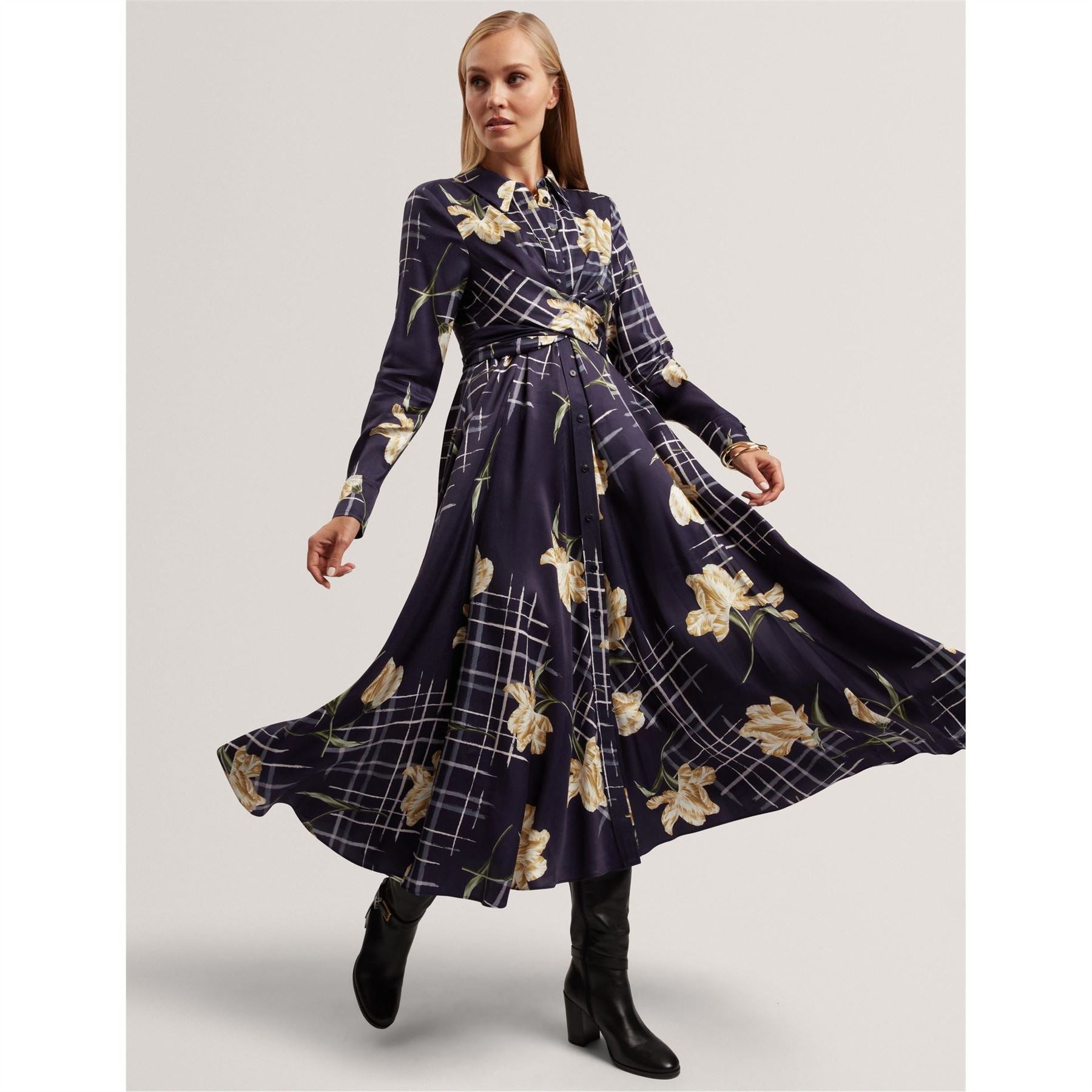 Ted Baker Print Long Sleeve Midi Wrap Dress