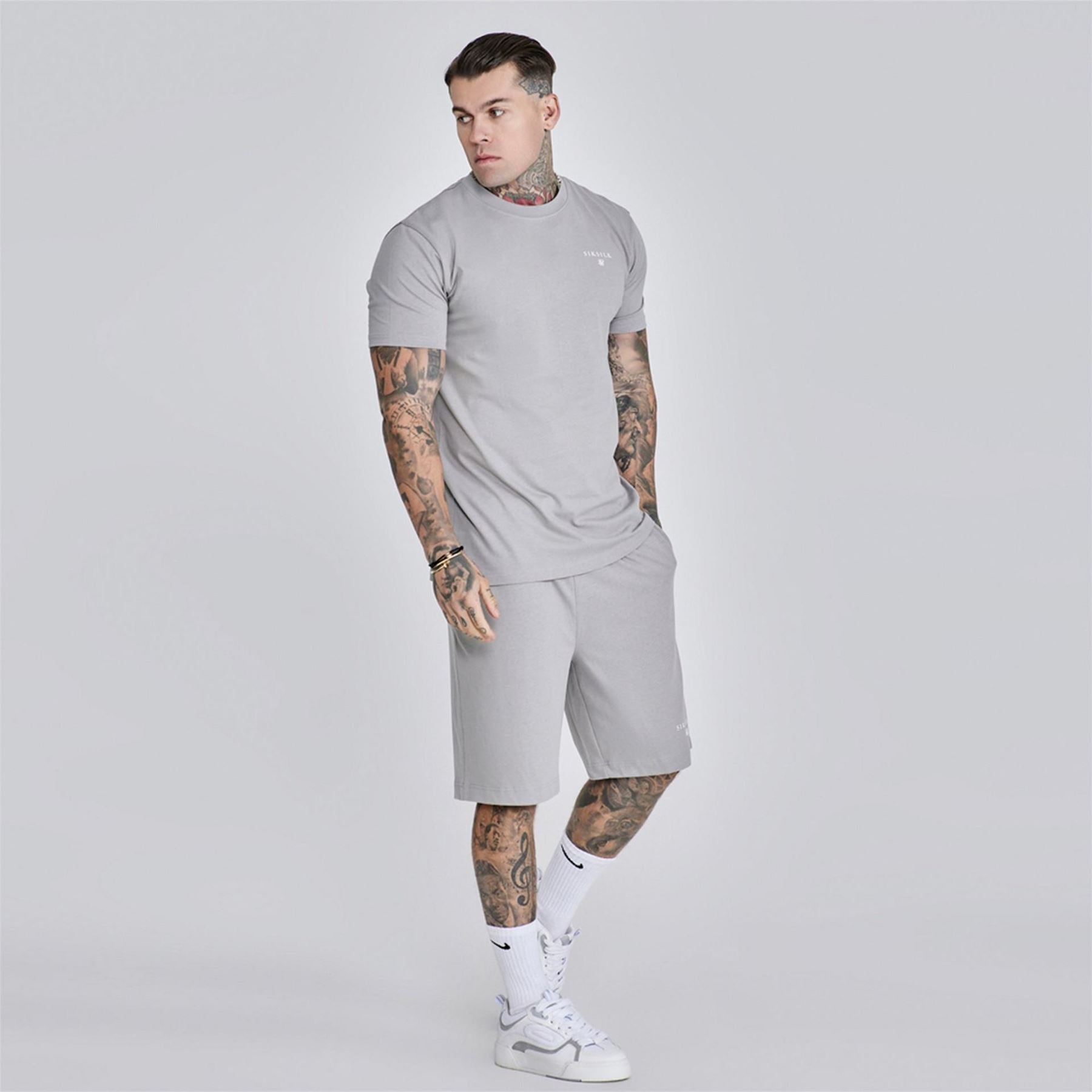 SikSilk Lettering Crew Neck Short Sleeve T-Shirt and Short Set