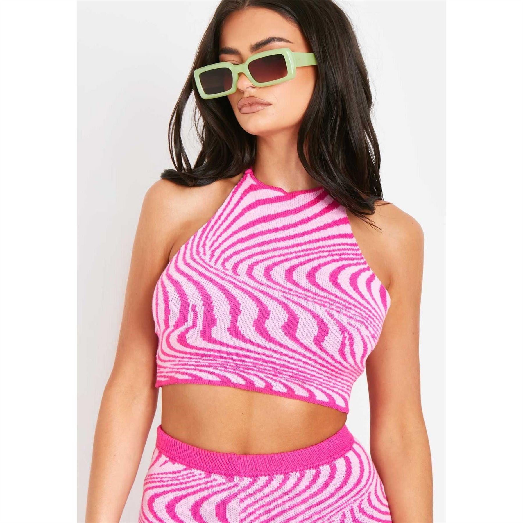 Missy Empire Knit Tie Neck Crop Top