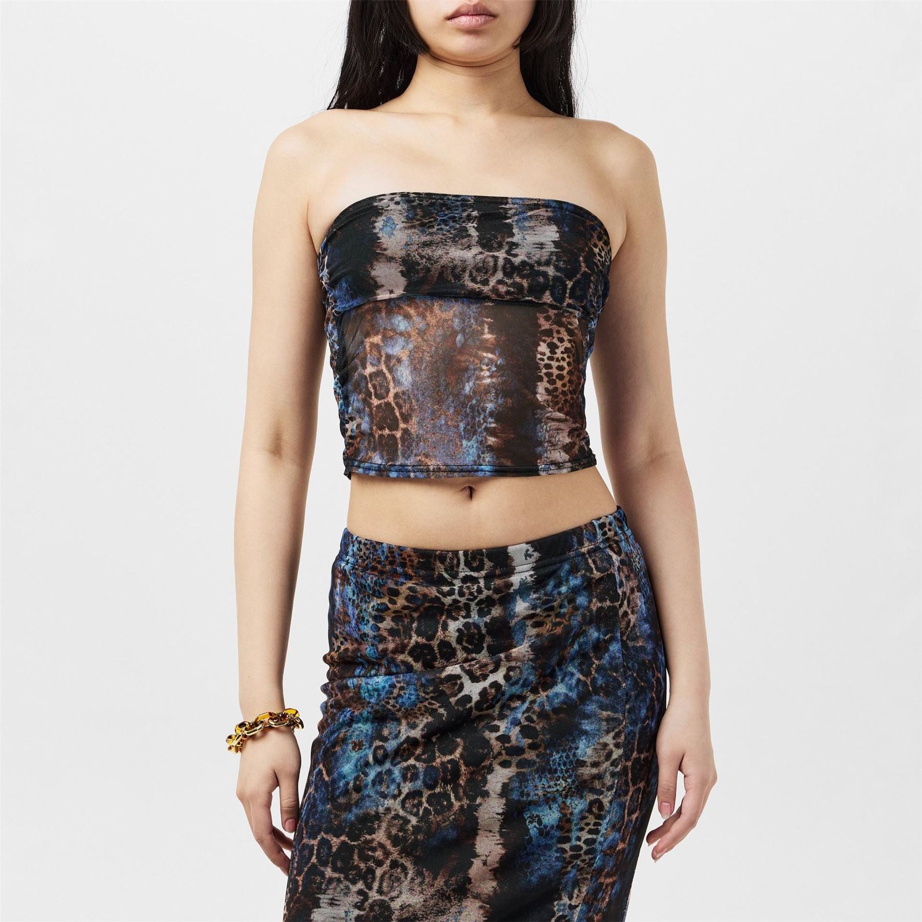 Missy Empire Womens Mesh Bandeau Printed Crop Top