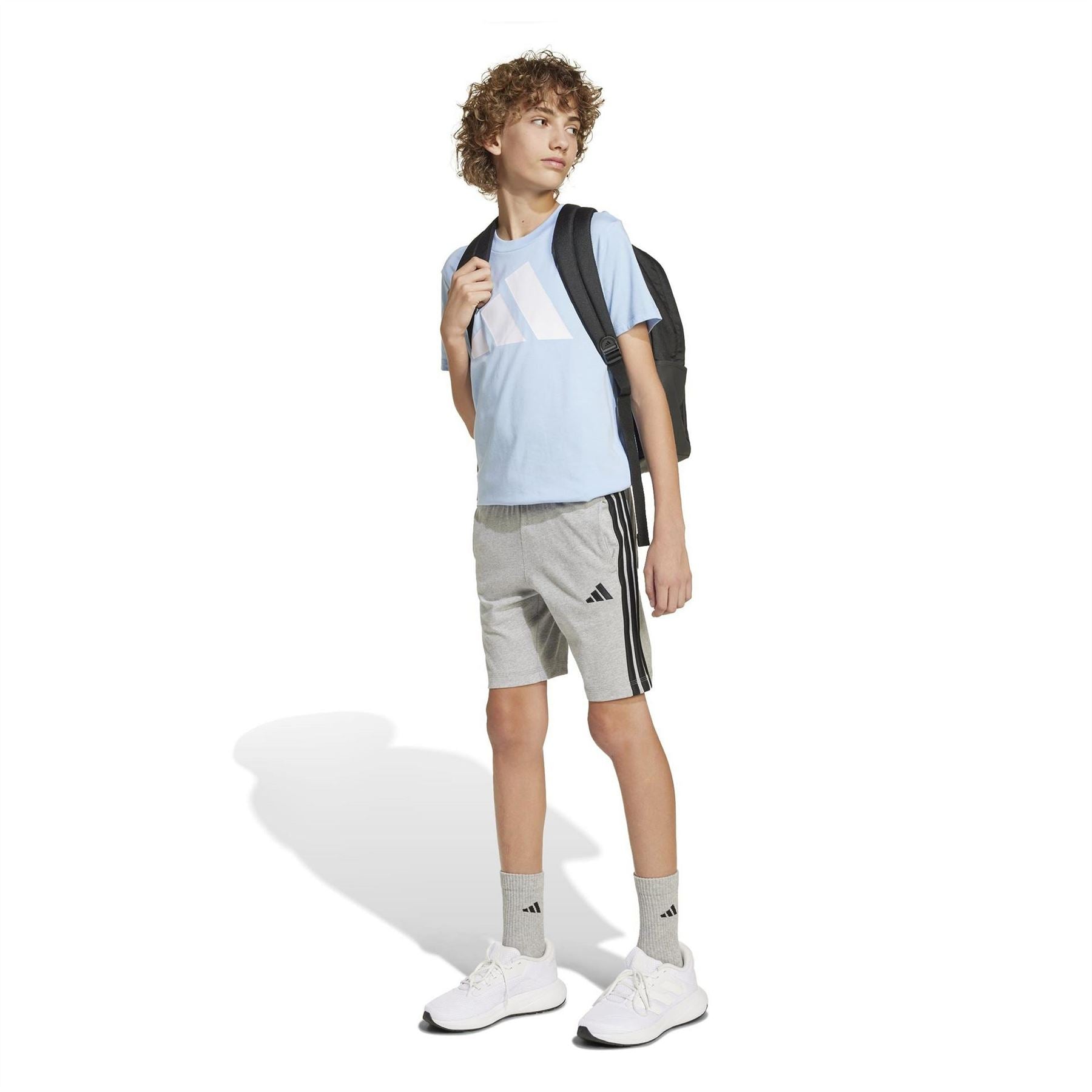 adidas Essentials 3 Stripe Jersey Short Juniors
