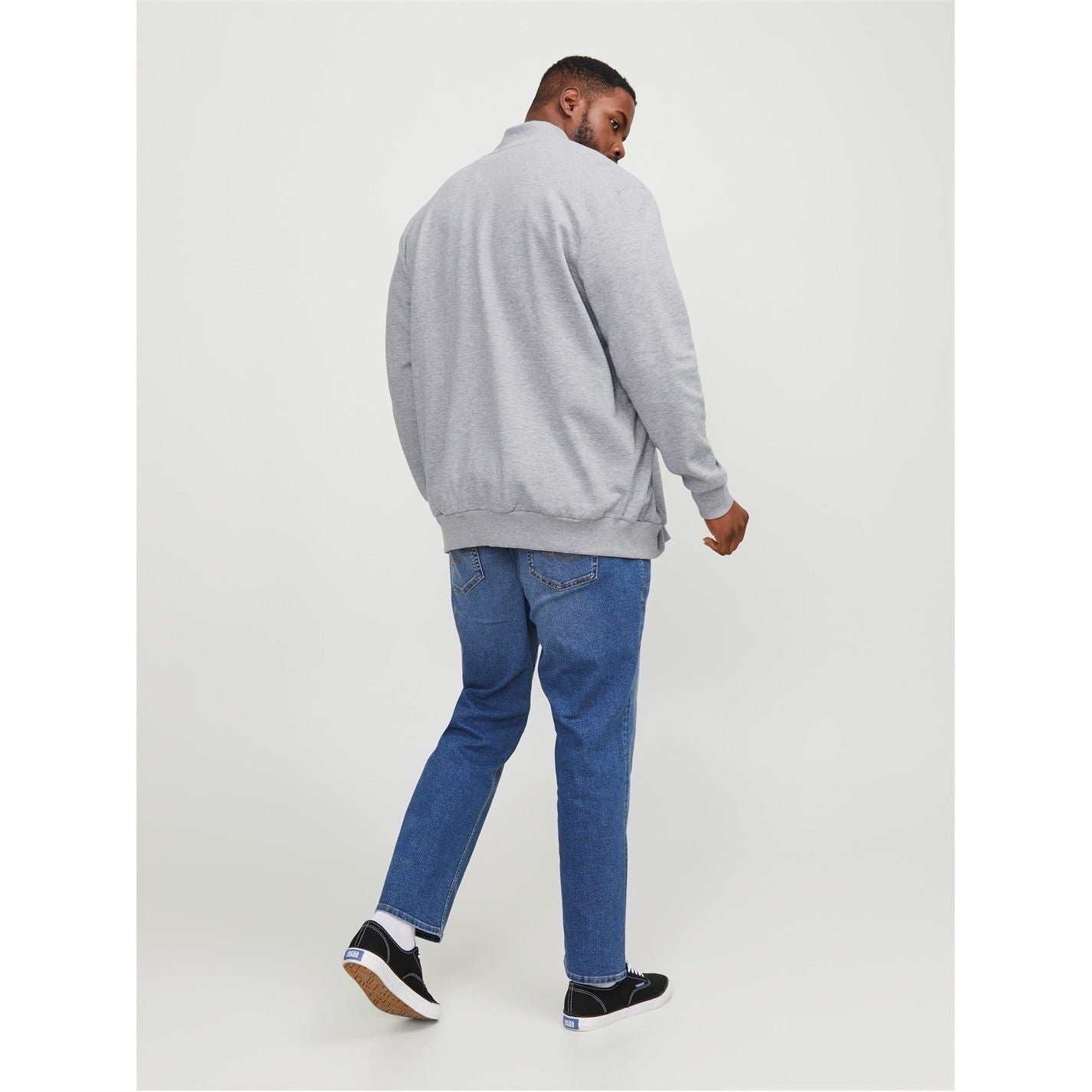 Jack and Jones Paulos Solid Patterned Zip Neck Ribbed Cuff Sweat Jacket