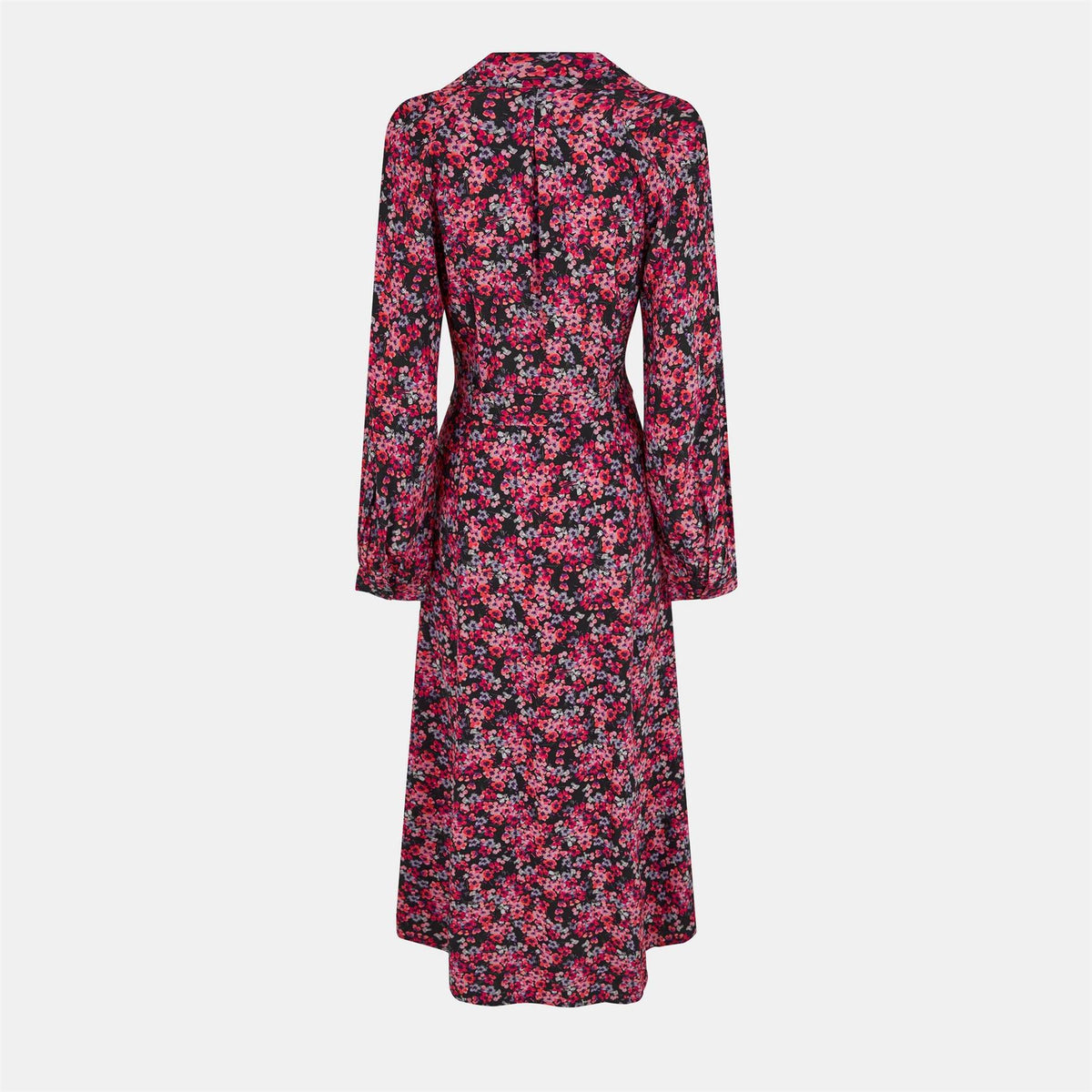 French Connection V-Neck Midi A-Line Dress with Floral Pattern and Long Sleeves