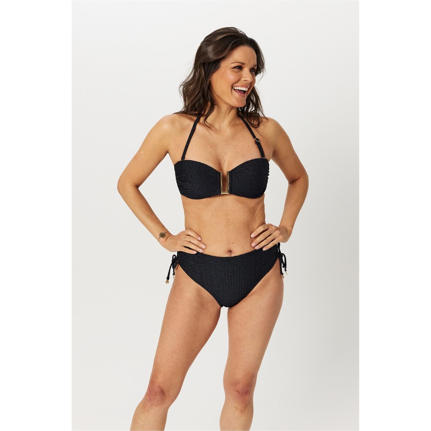 Biba Gold Metal Detail Halter Neck Tie Back Bikini Top