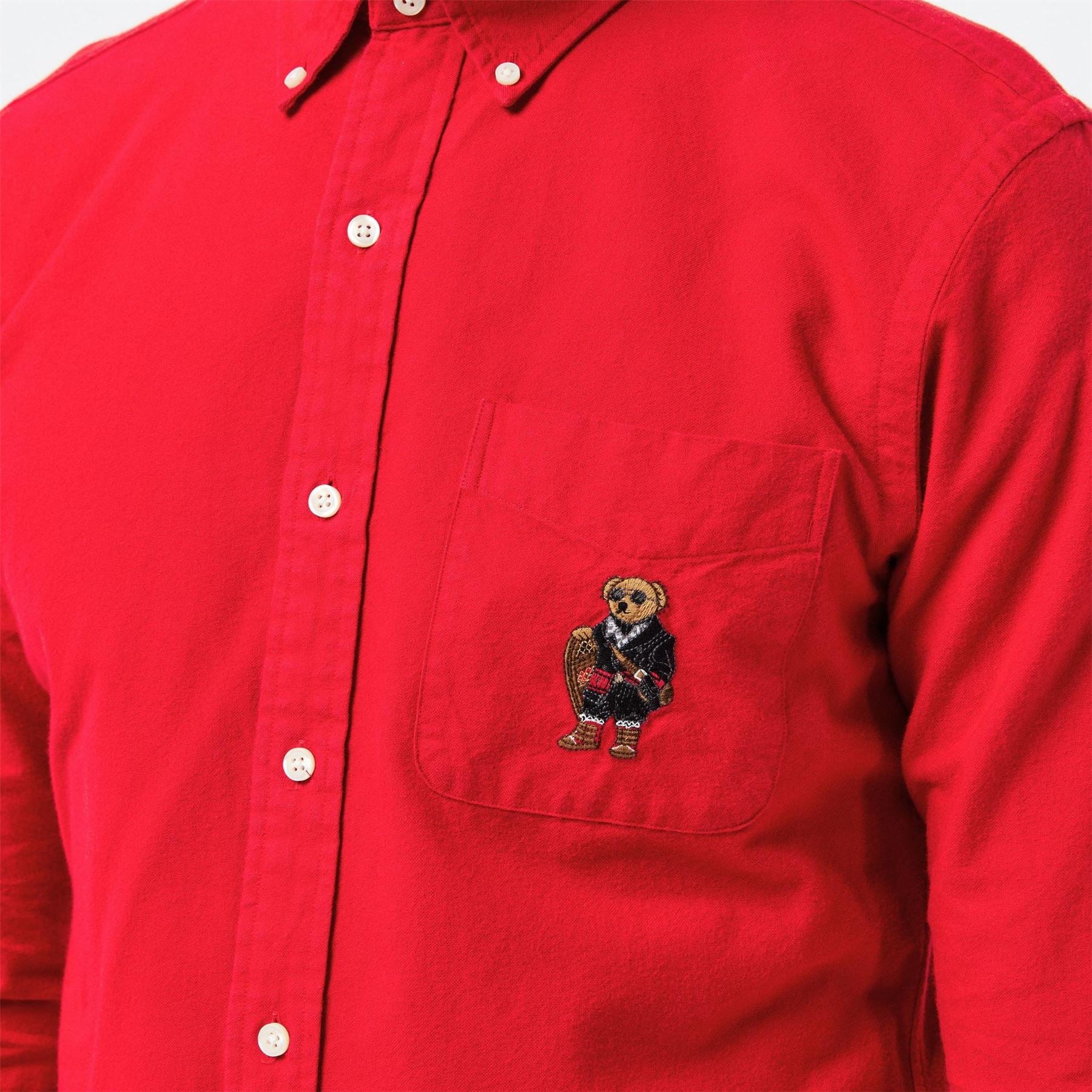 Polo Ralph Lauren Embroidered Teddy Bear Print Collared Long Sleeve Shirt