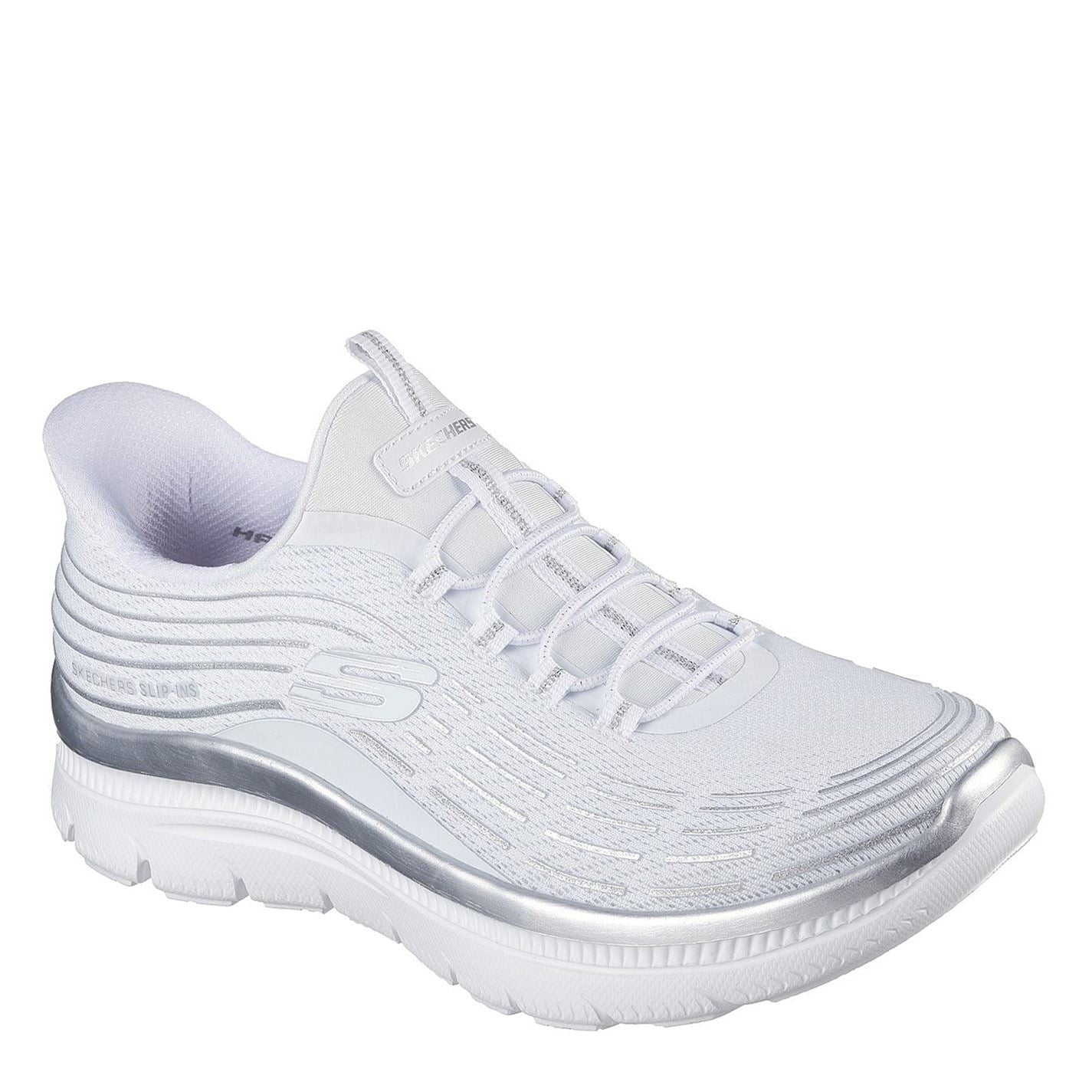 Skechers Womens Mesh Bungee Glitter 3d Print Integr Slip On Trainers