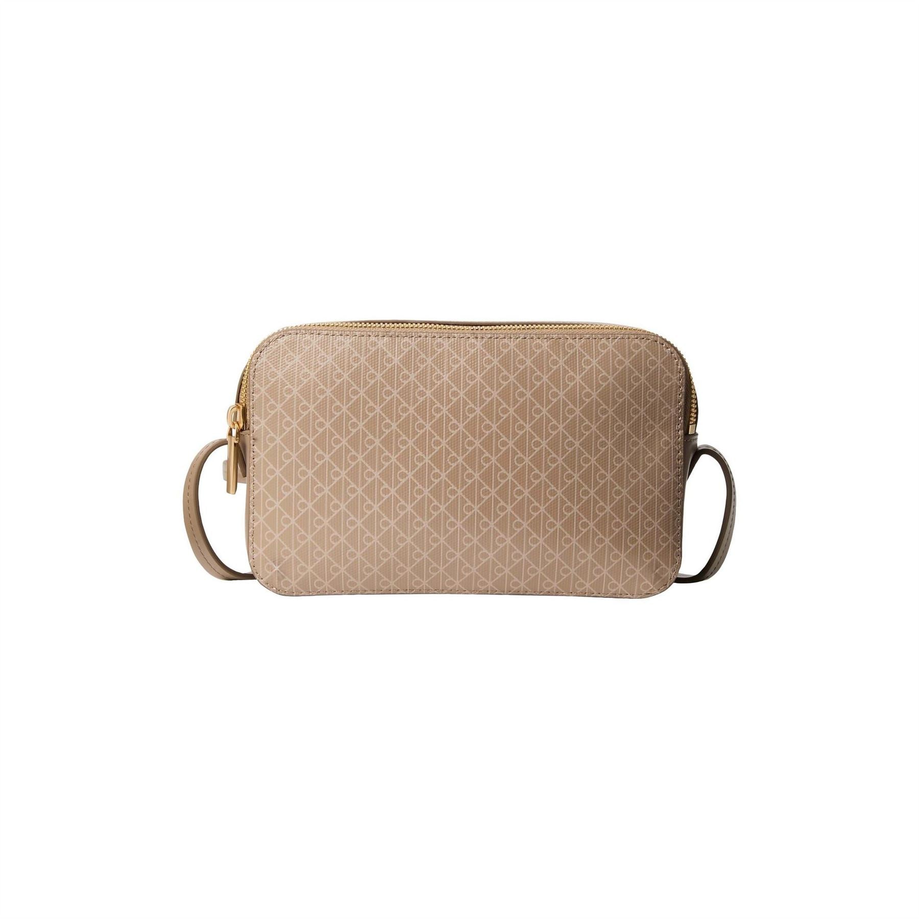Calvin Klein AOP Camera Monogram Gold Tone Sling Bag