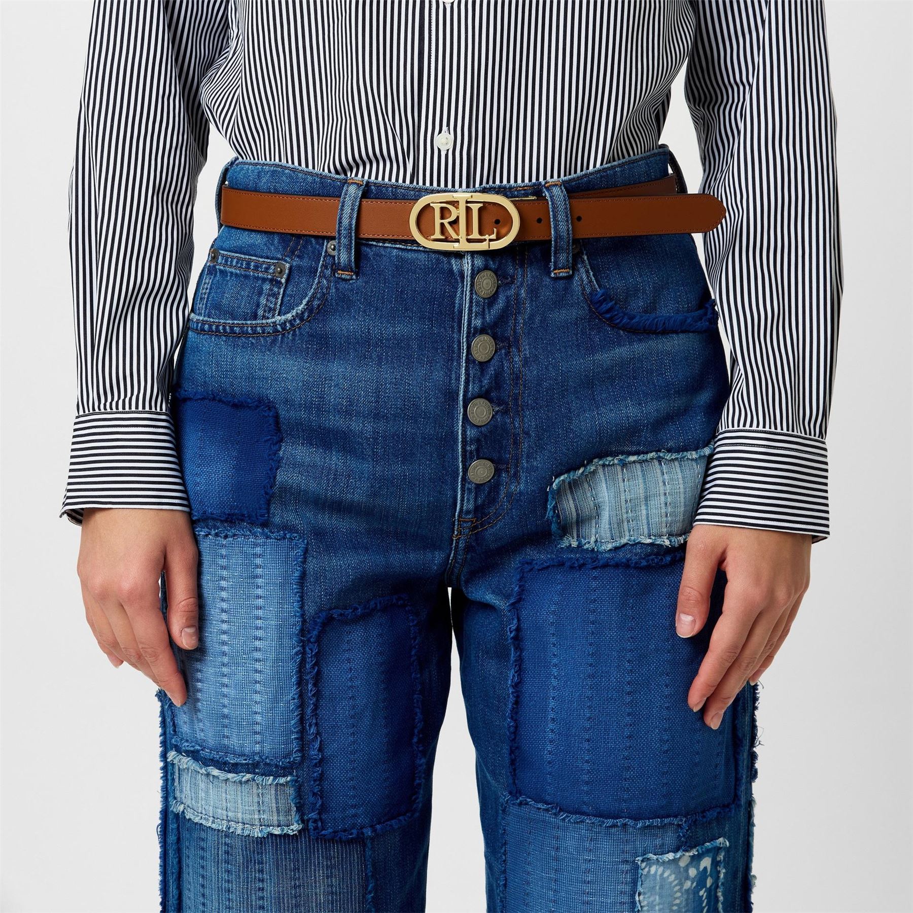 Lauren by Ralph Lauren Logo Reversible Leather Skinny Belt