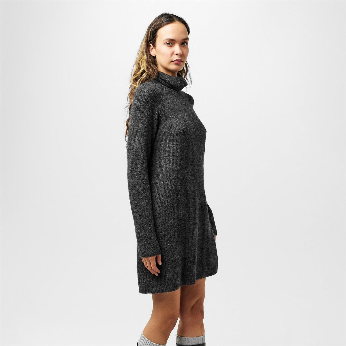 Pieces Knit Turtleneck Long Sleeve Mini Sweater Dress