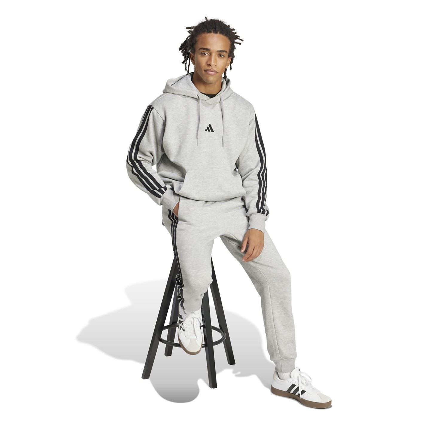 adidas Mens Fleece 3 Stripes Hoodie