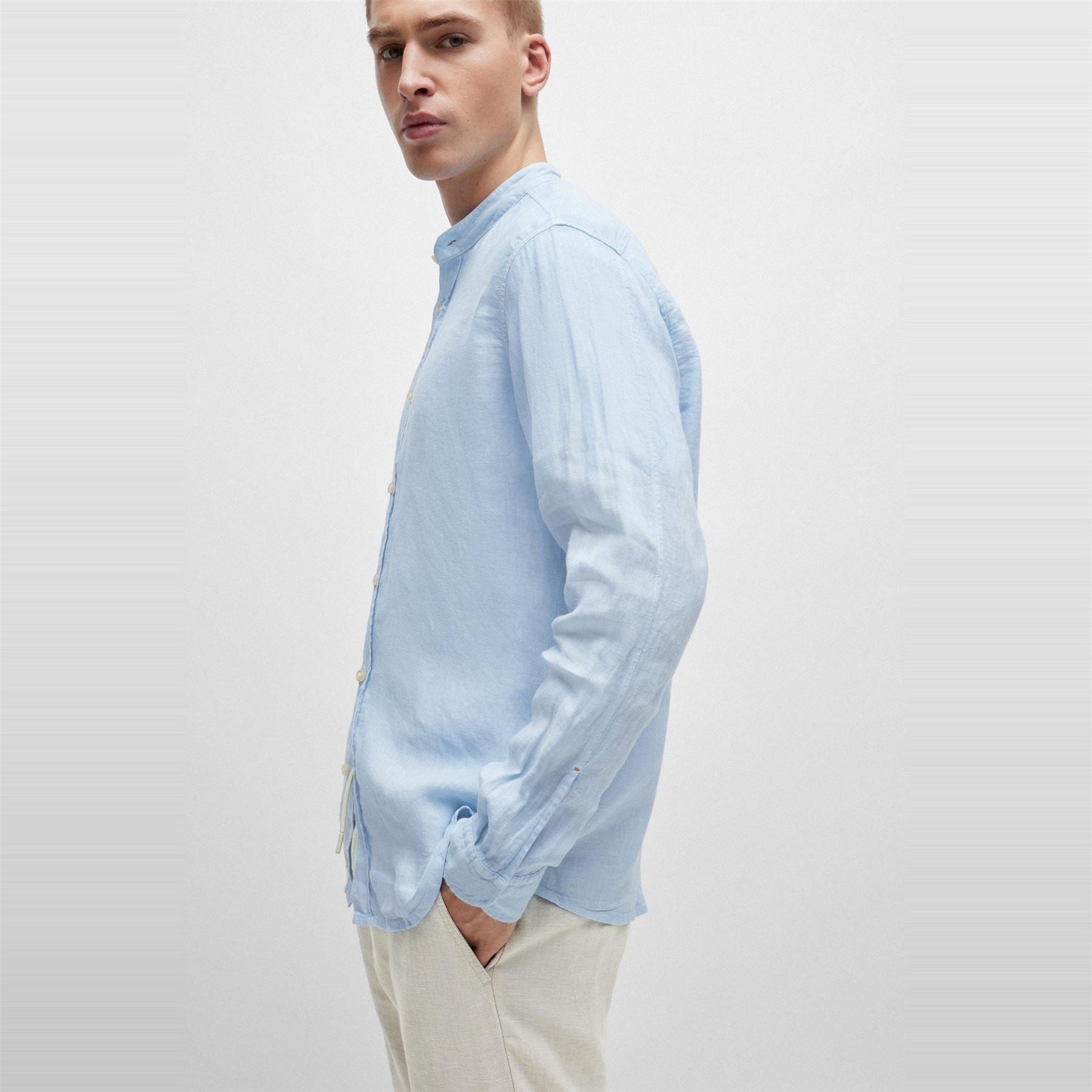 Boss Band Collar Long Sleeve Regular Fit Shirt