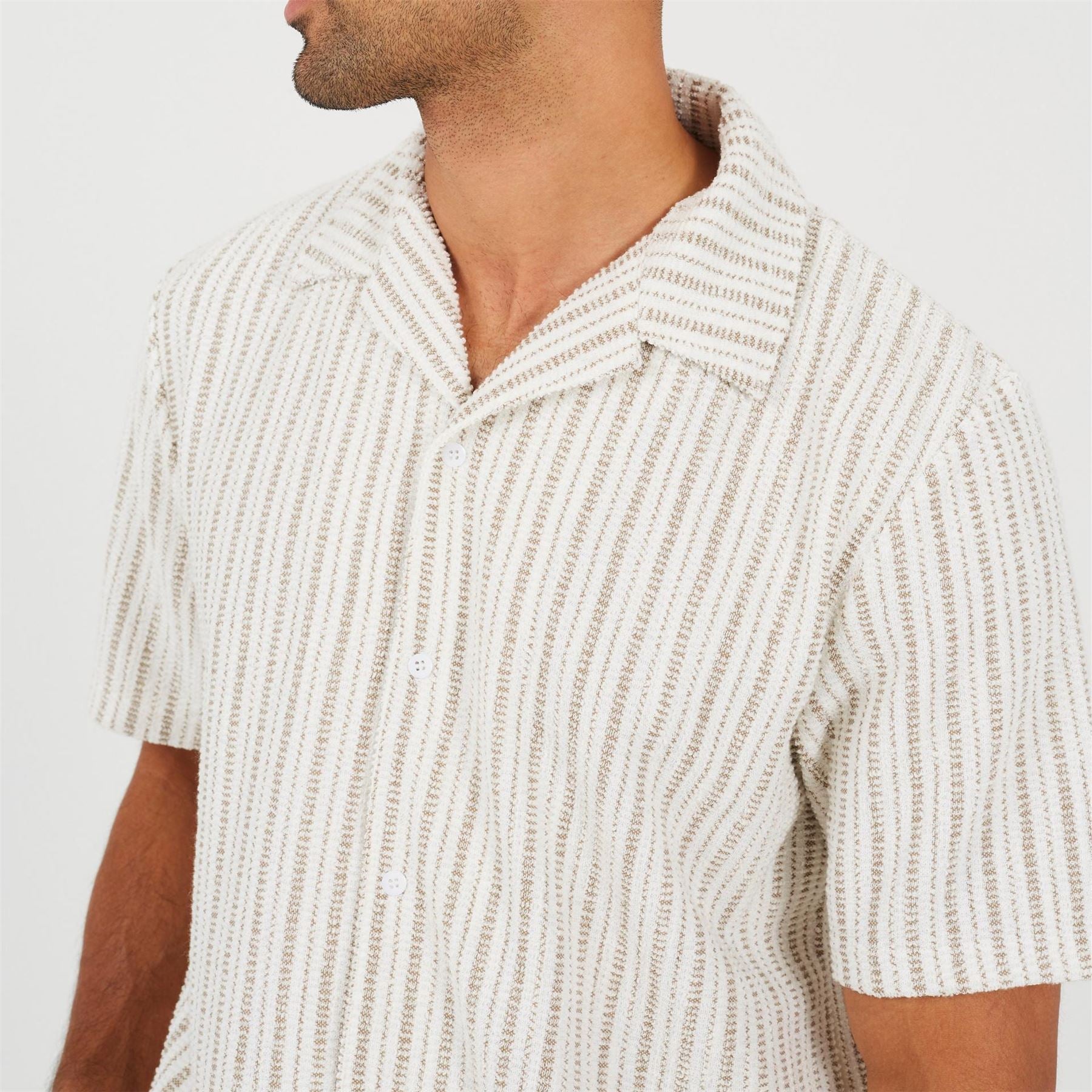 Brave Soul Mens Striped Short Sleeve Shirt With Revere Collar