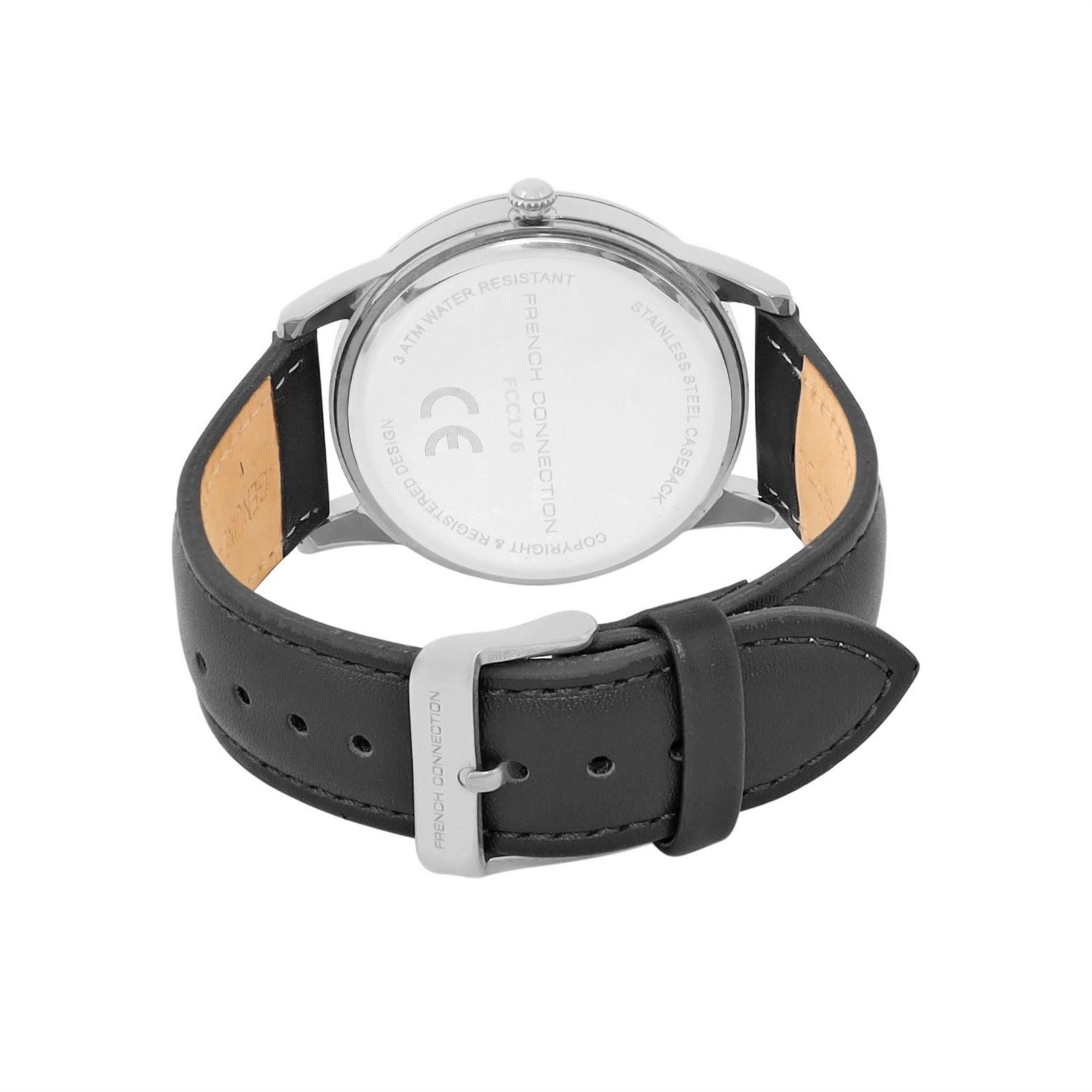French Connection Connection Rose Case Round Shape Black Strap Quartz Watch