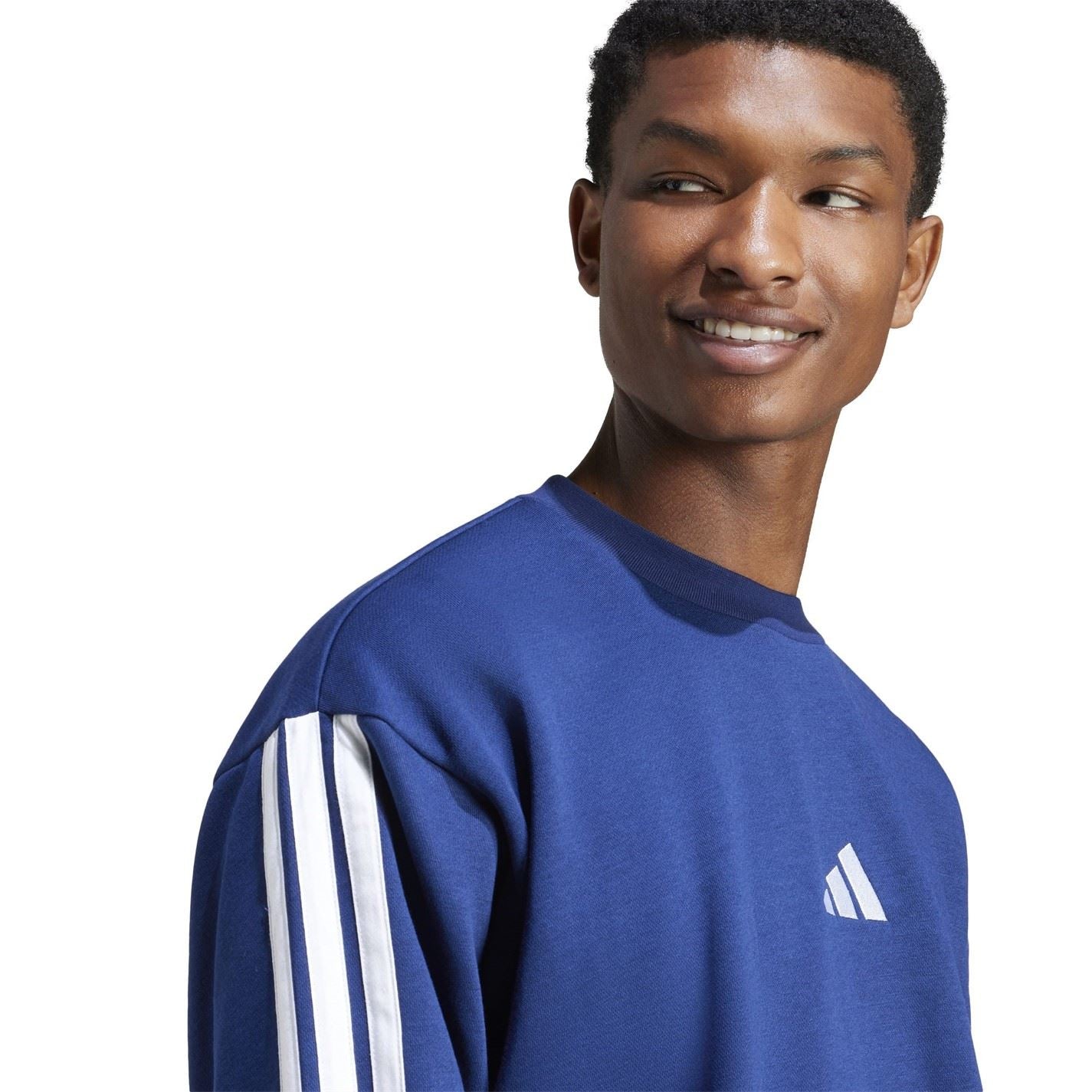 adidas Mens Essentials Crew 3 Stripes Pullover Sweatshirt