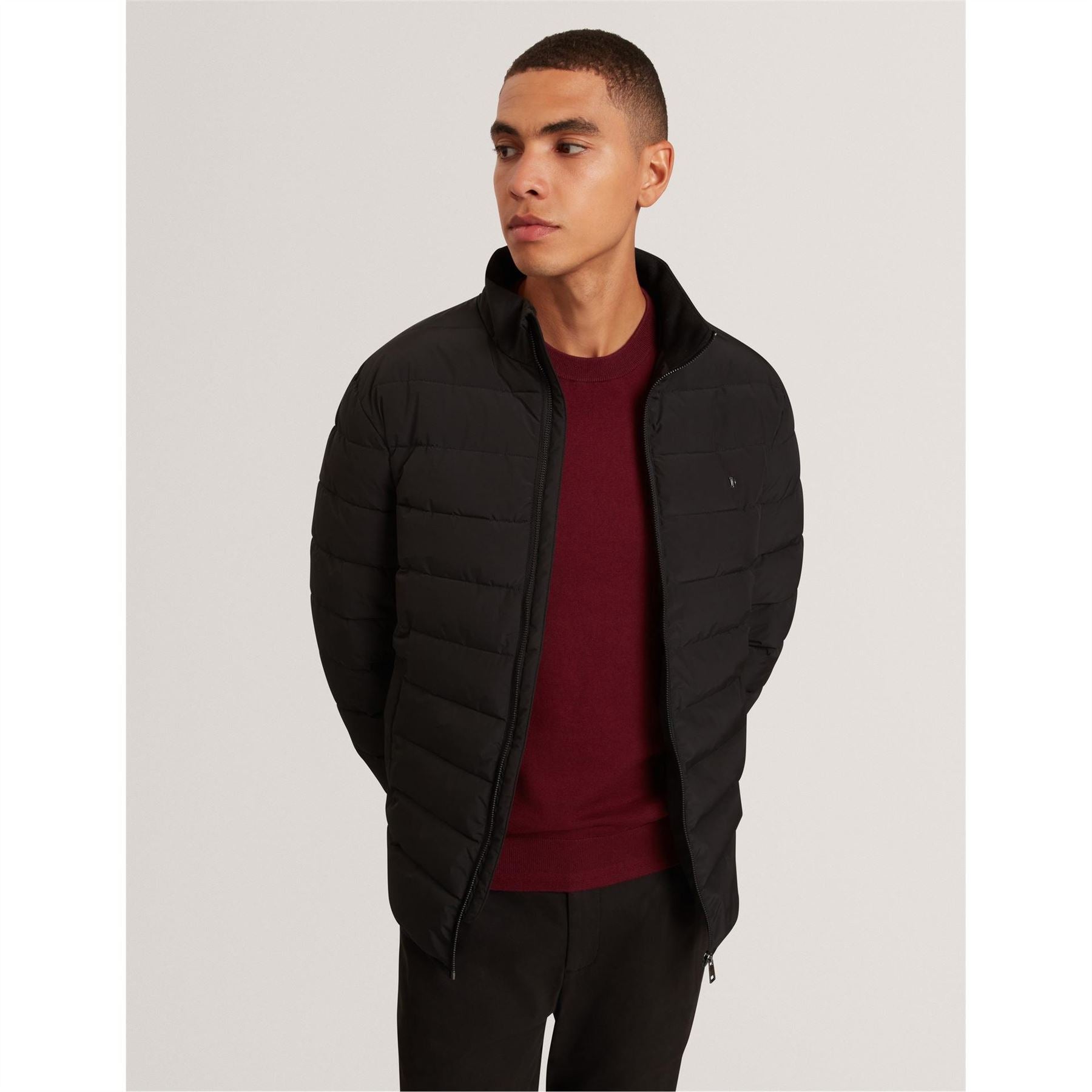 Ted Baker Horizontal Stripe Patterned Puffer Jacket with Zipped Pocket