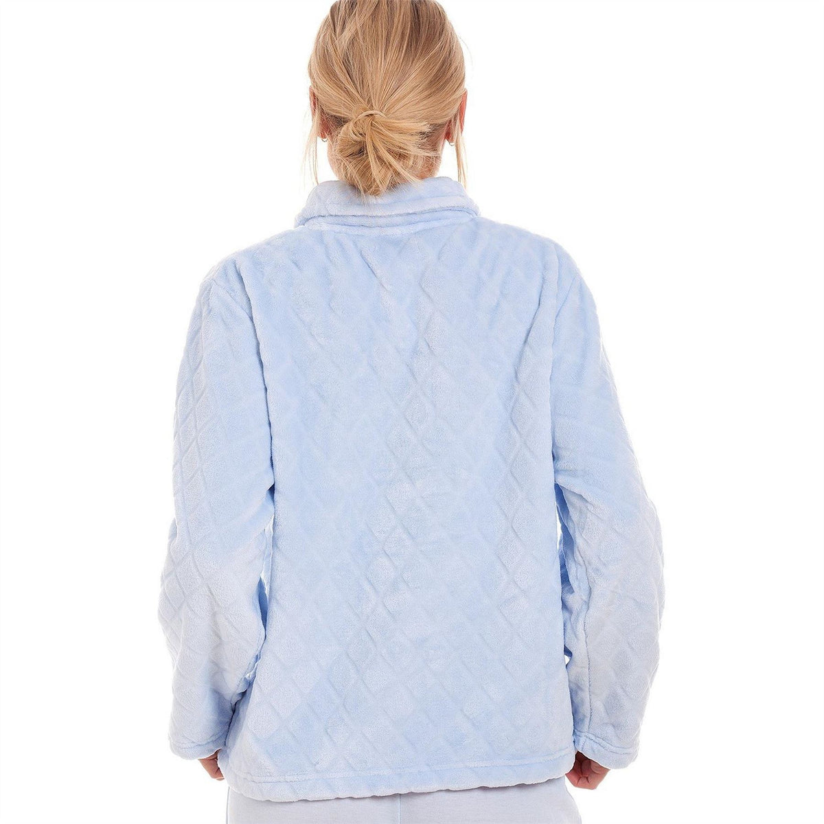 Camille Fleece Diamond Print Bed Jacket With Pockets