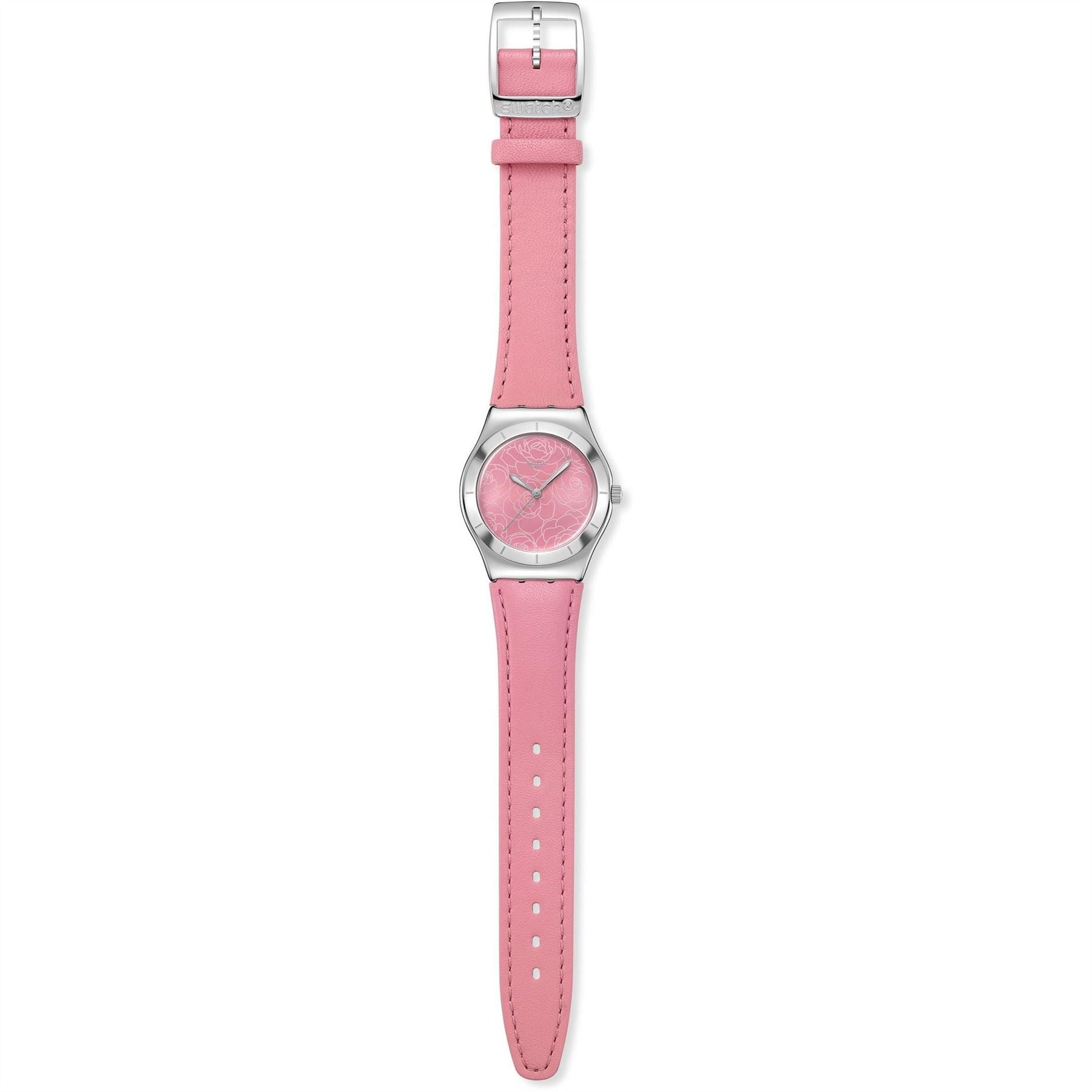 Swatch Pink Petal Leather Strap Fashion Analogue Watch