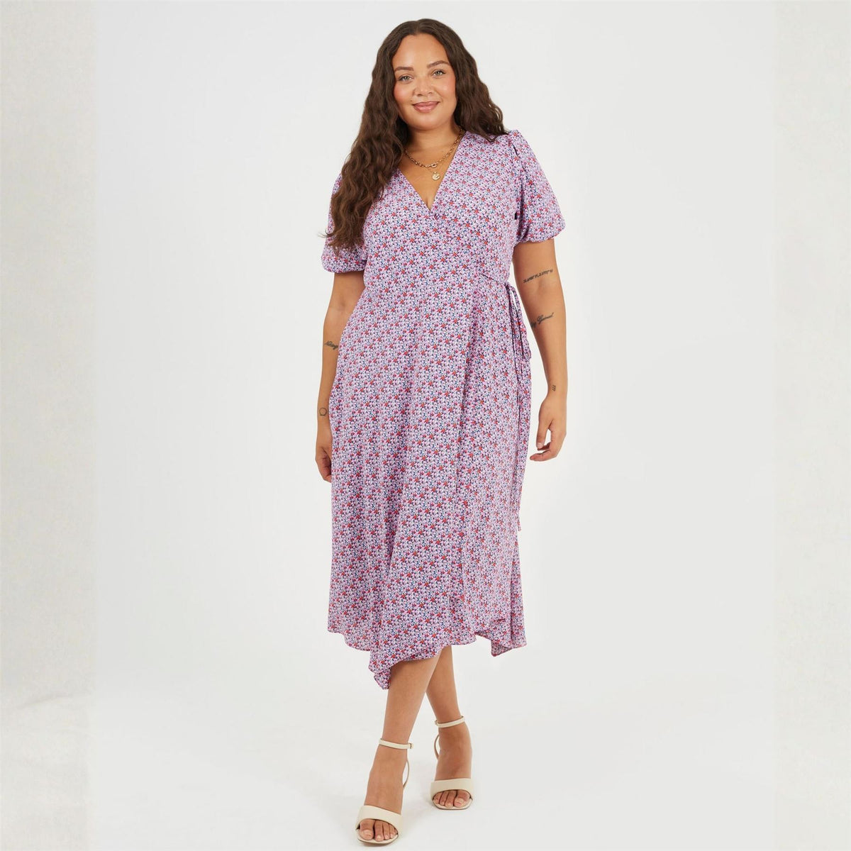 Brave Soul Plus Size Wrap Midi Dress With Floral Print