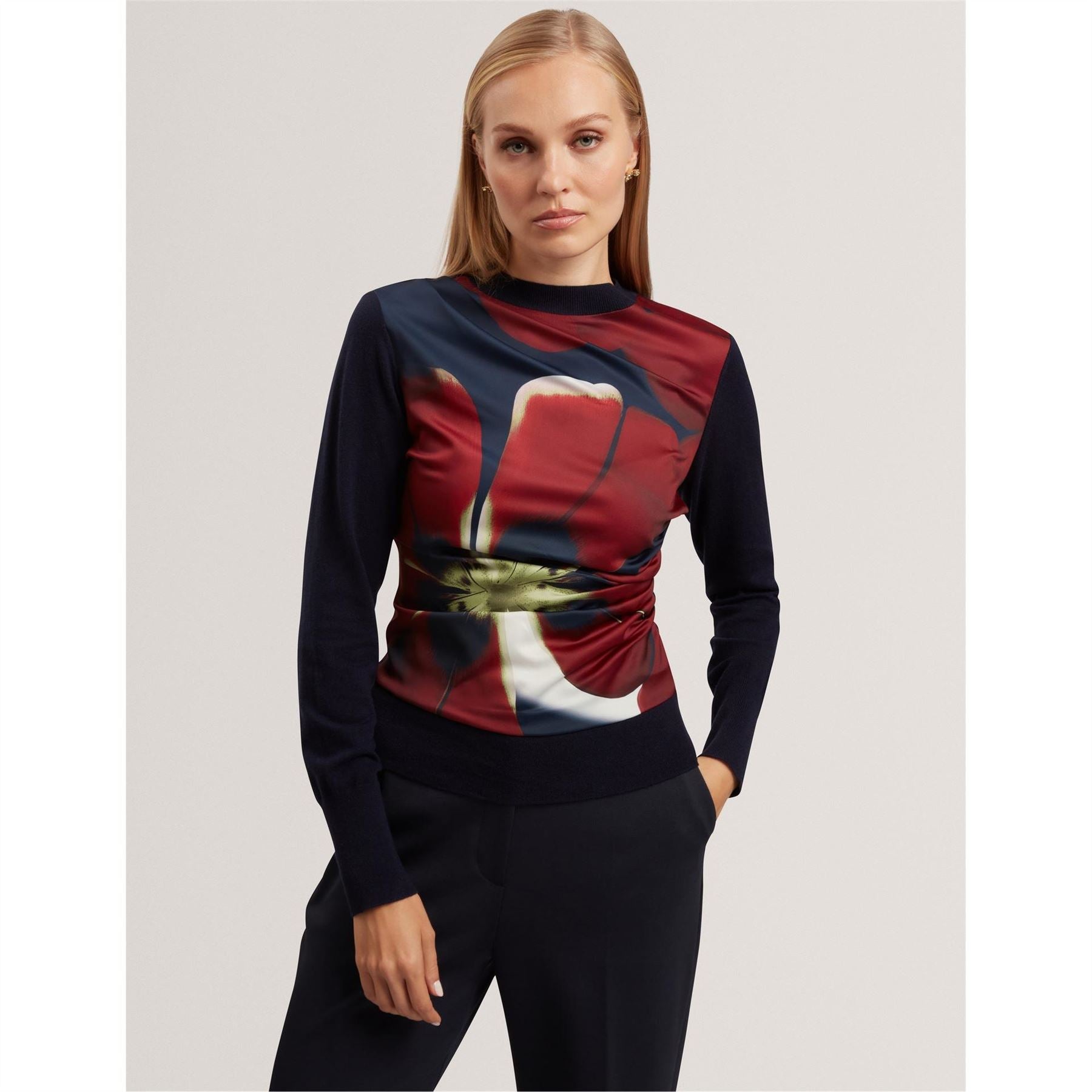 Ted Baker Crew Neck Ribbed Collar Long Sleeve Sweater