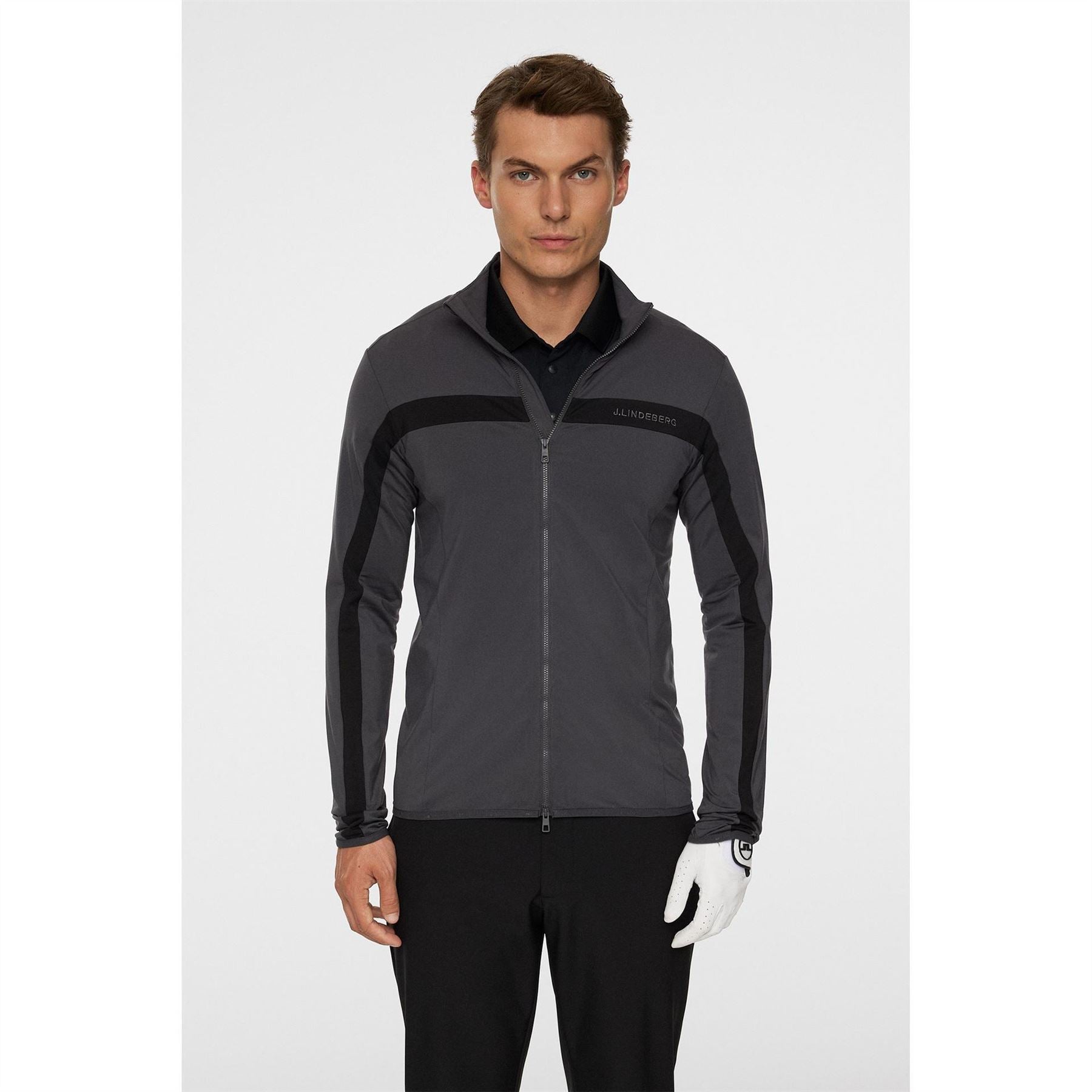 J Lindeberg Golf Jarvis Stripe Patterned Full Zipper Zipped Pocket Fitted Cuff Jacket