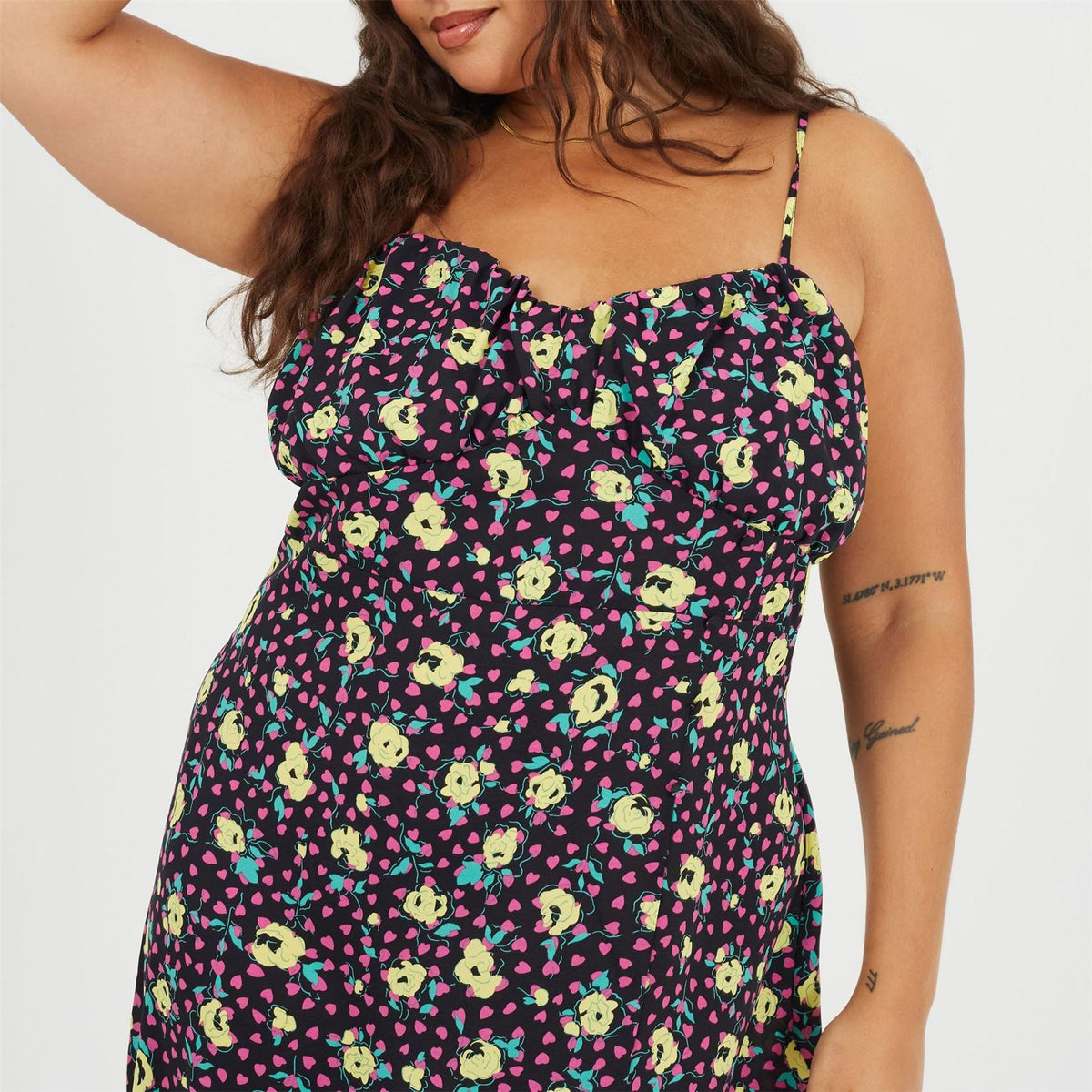 Brave Soul Plus Size Strappy Floral Midi Dress With Split Detail