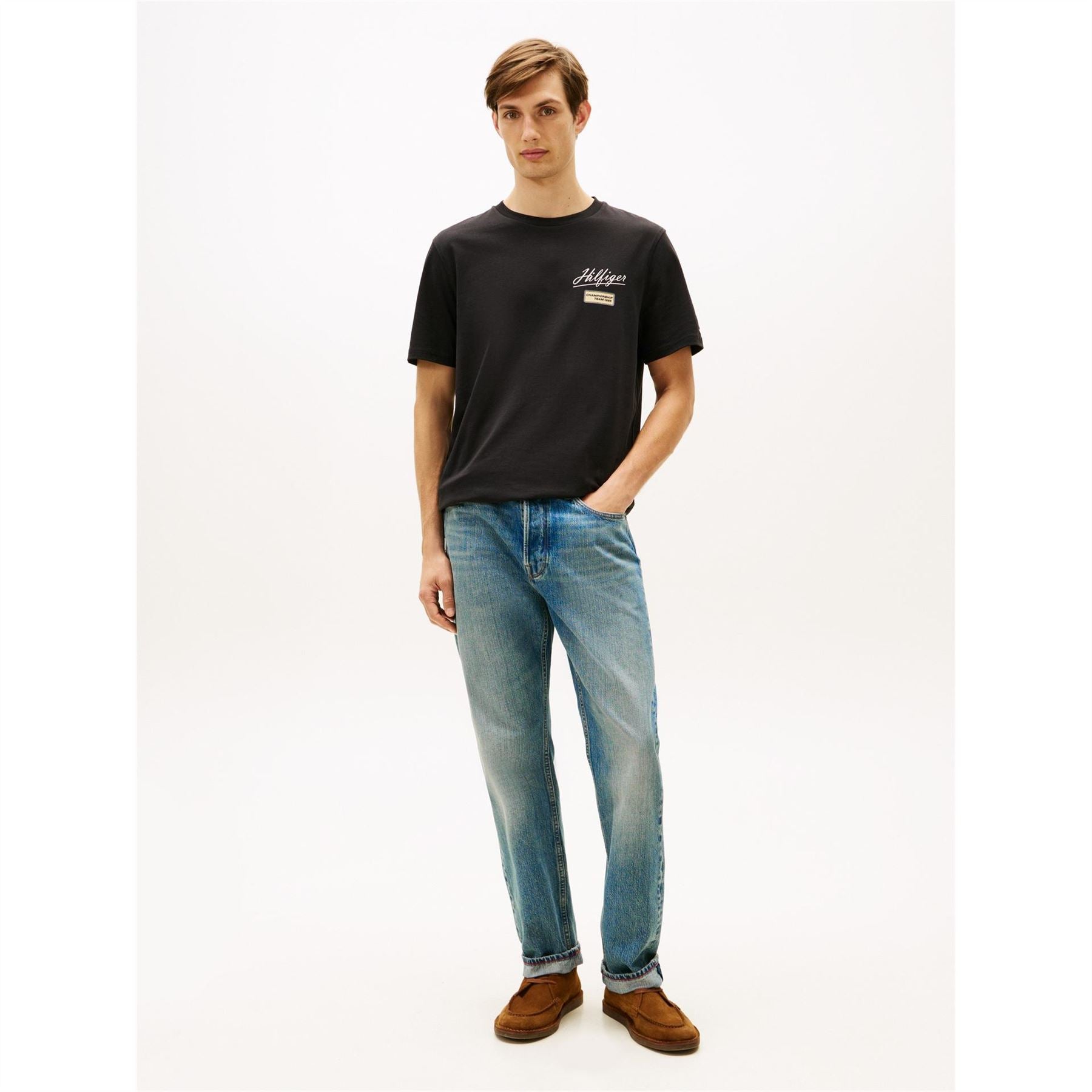 Tommy Hilfiger Embroidered Lettering Crew Neck Short Sleeve Jersey T-Shirt