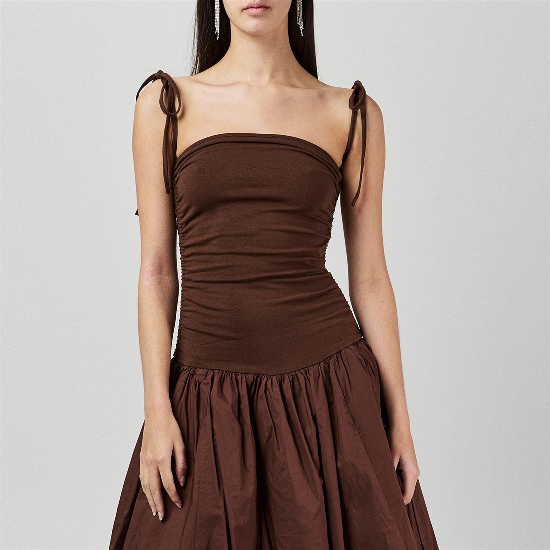 AmyLynn Amy Lynn Alexa Shoulder Tie Ultra Mini Peplum Dress
