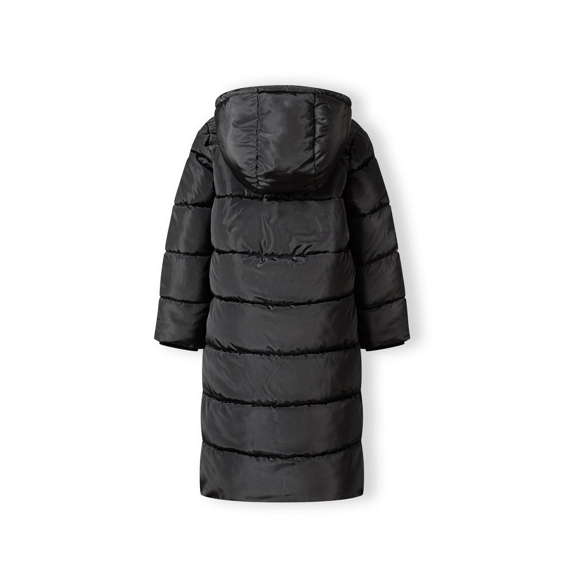 Minoti Girls Long Winter Quilted Coat With Hood And Side Slits Black