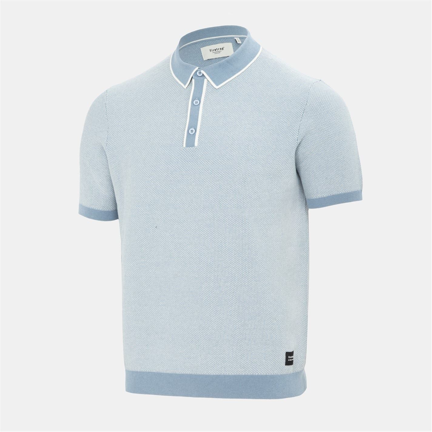 Firetrap Mens Quarter Short Sleeve Ribbed Knit Button Polo
