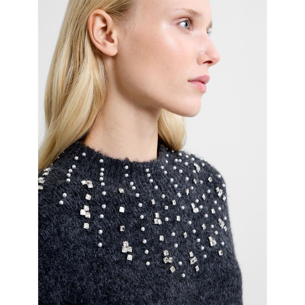 French Connection Tatiana Bead Crew Neck Long Sleeve Sweater