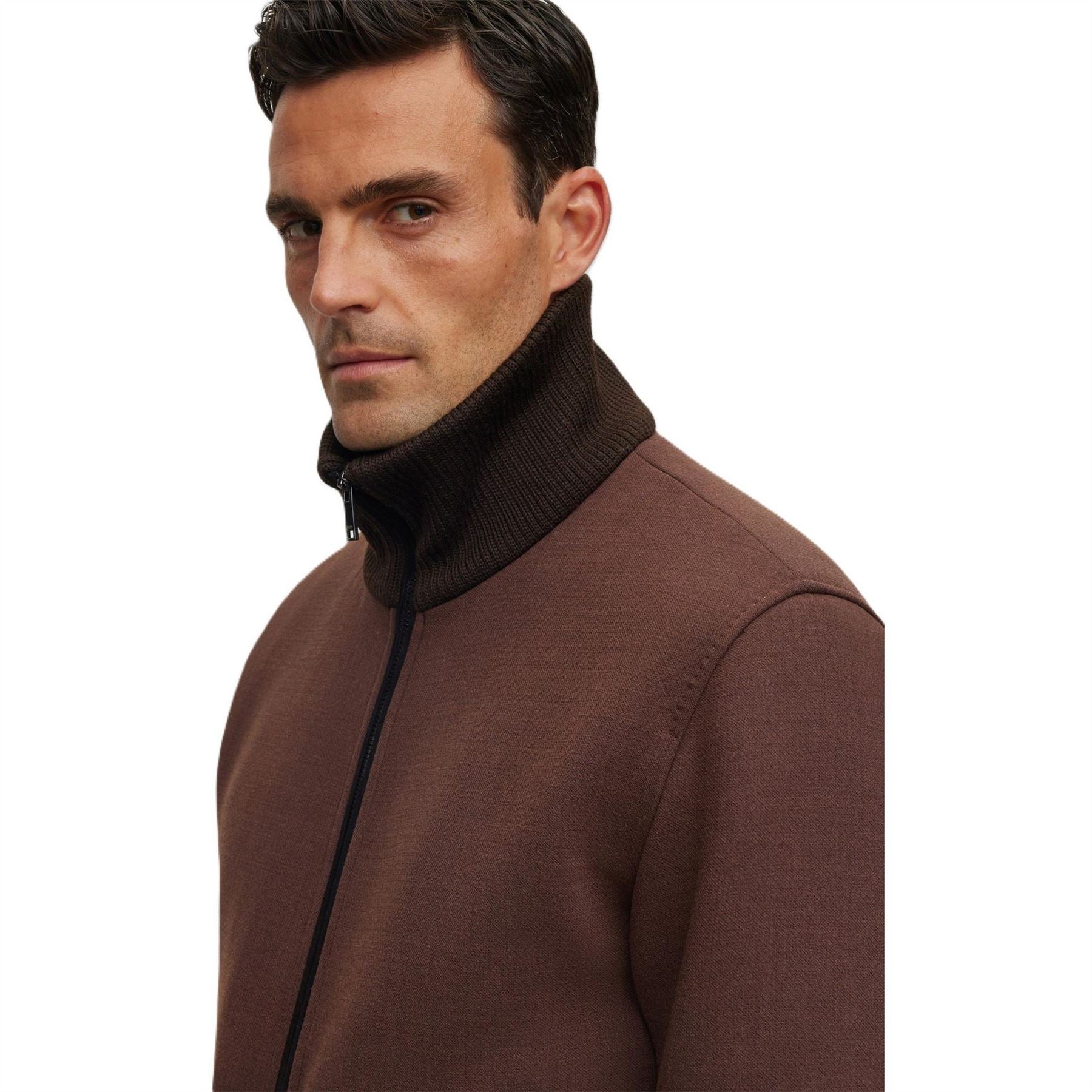 Boss Calim Solid Patterned Bomber Jacket with Ribbed Cuff