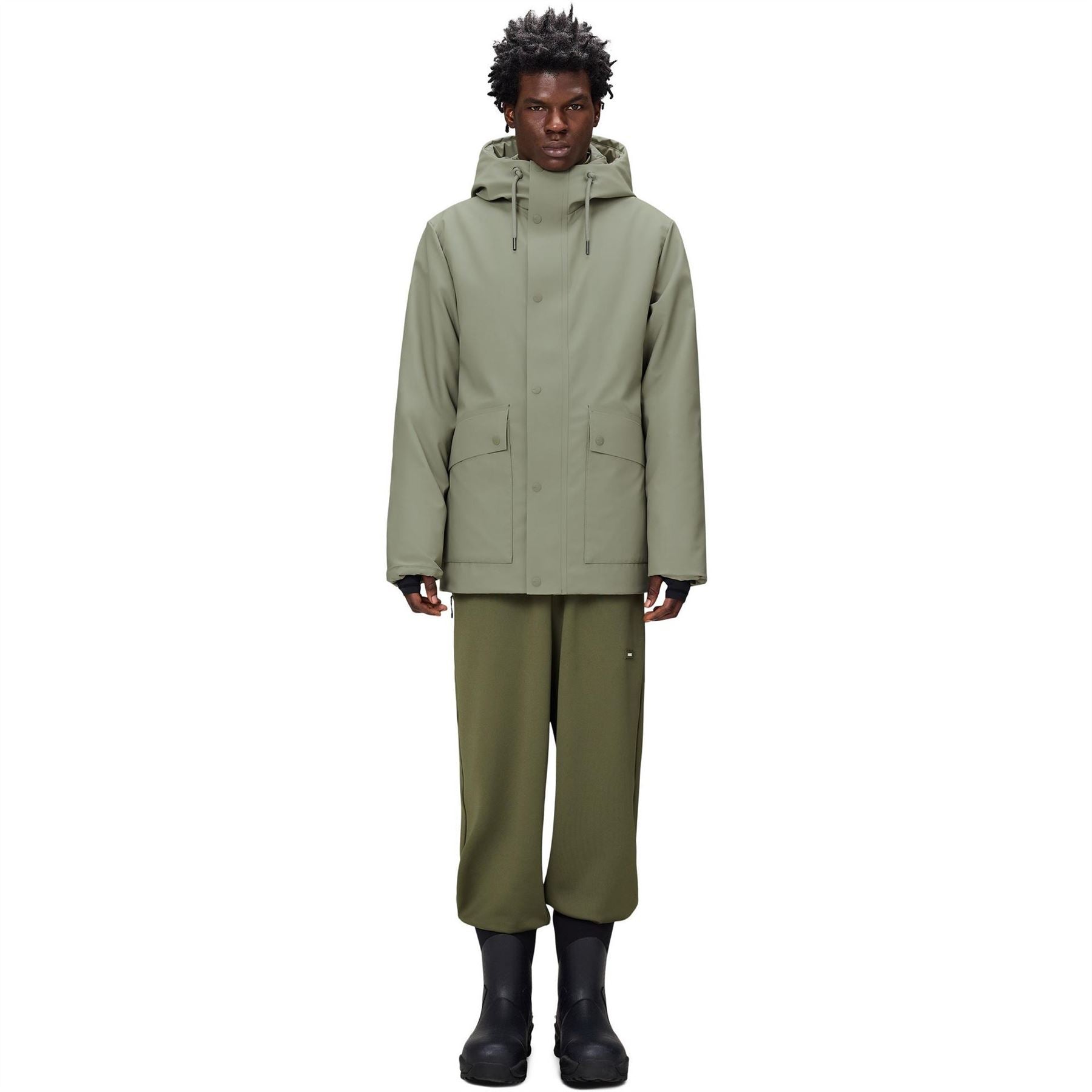 Rains Nome Hooded Snap Button Solid Patterned Parka Coat