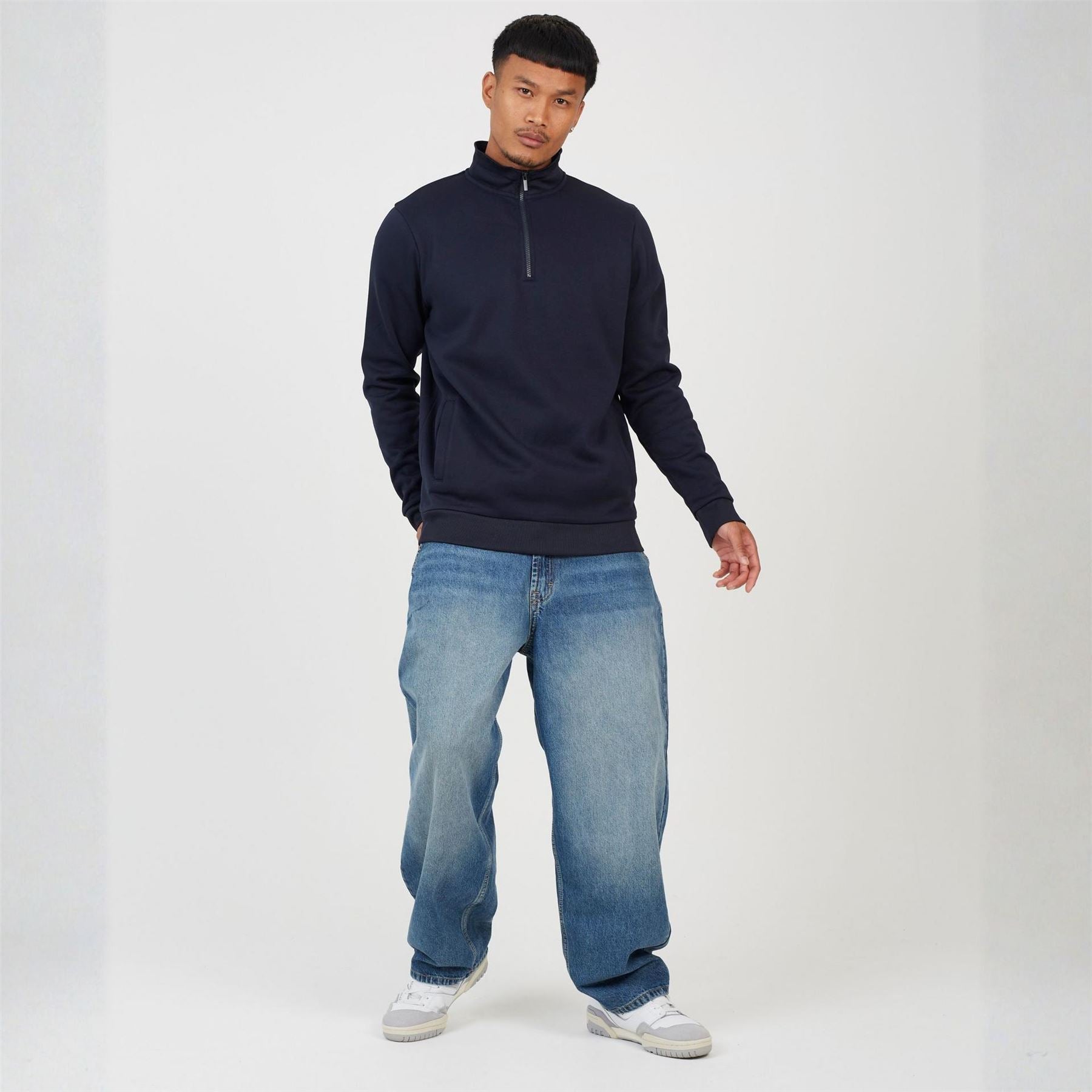Brave Soul Mens Charcoal Funnel Neck Zip Sweatshirt