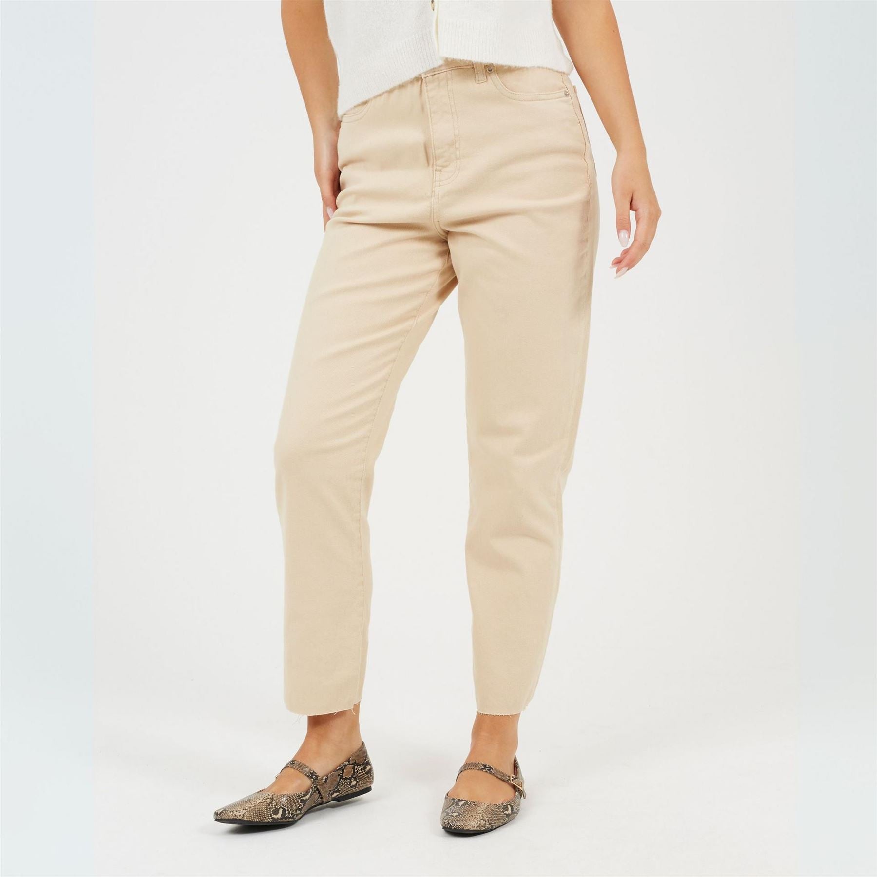 Brave Soul Womens Mom Jeans With Raw Hem Sand