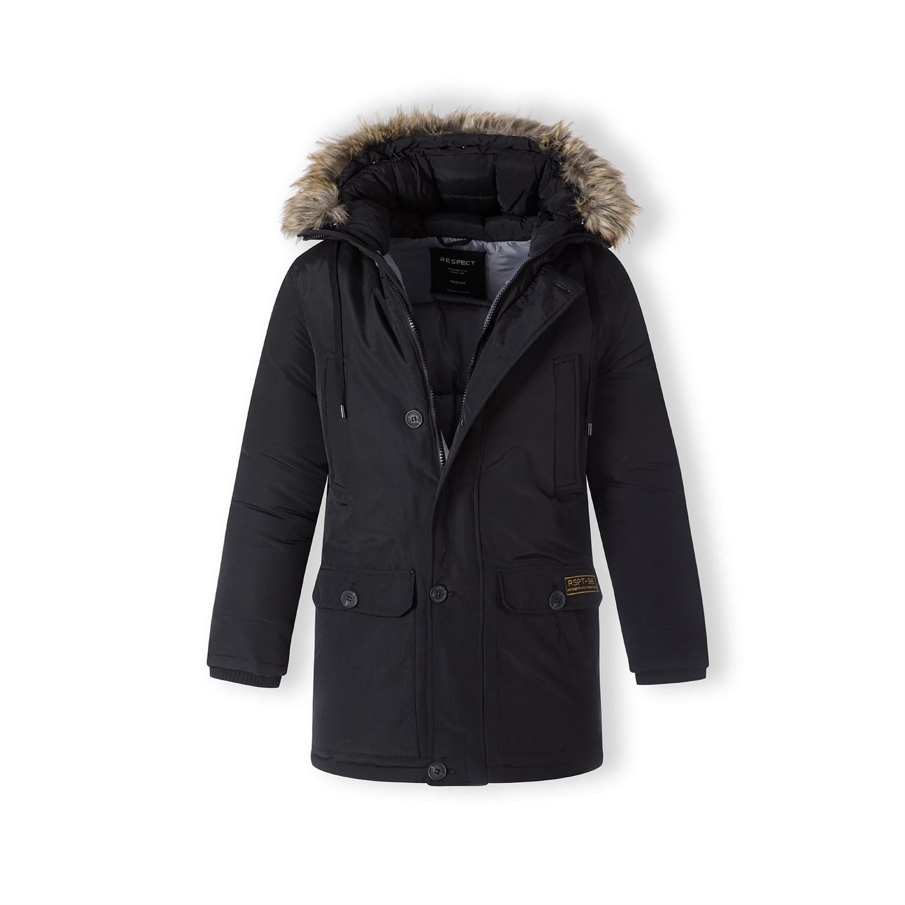 Minoti Men Padded Parka Jacket With Faux Fur Hood Black