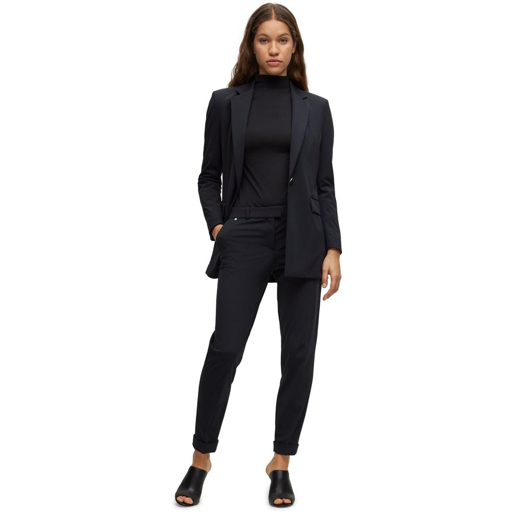 Boss Solid Patterned Roll Up Cuff Trousers