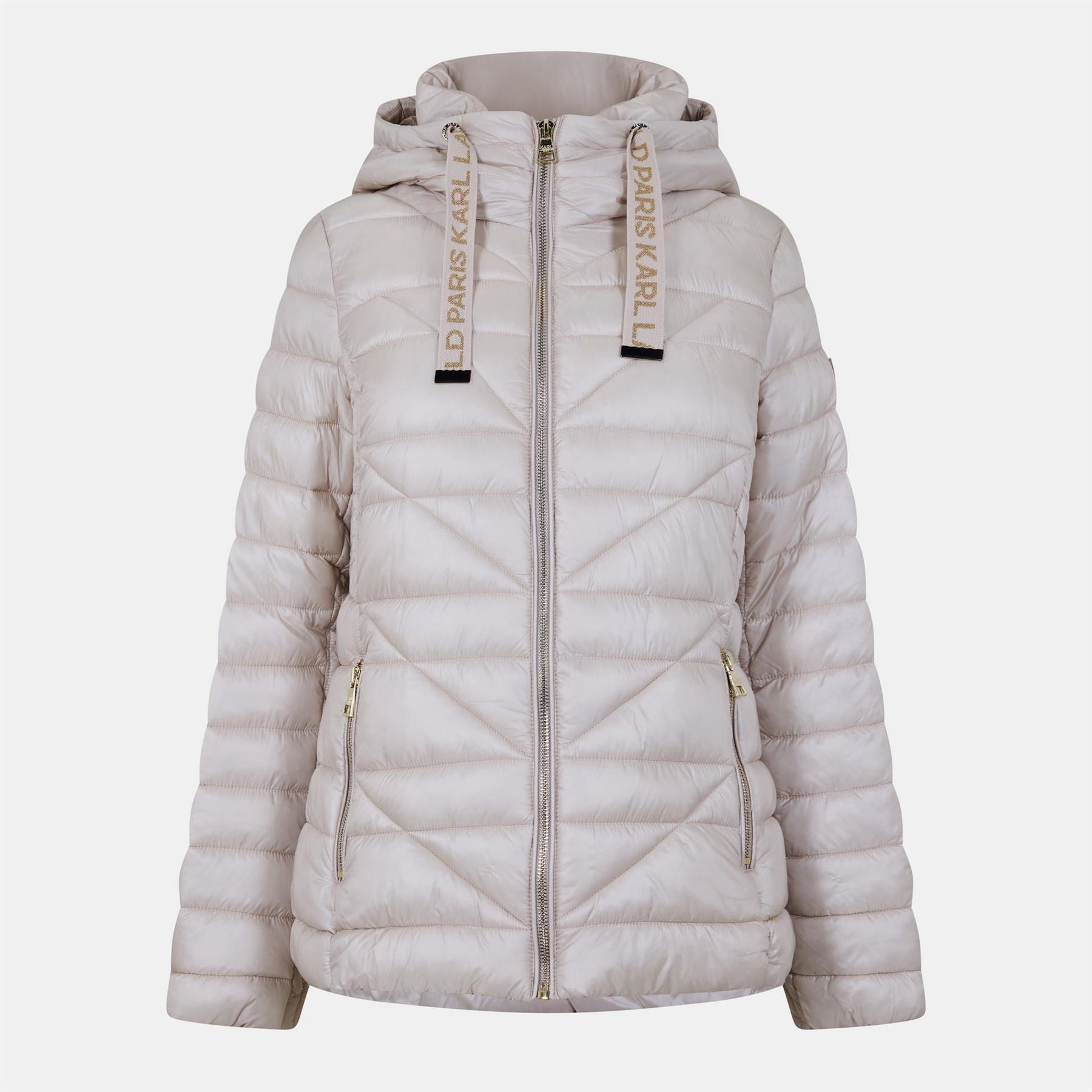 Karl Lagerfeld Solid Patterned Hooded Zipped Pocket Puffer Jacket