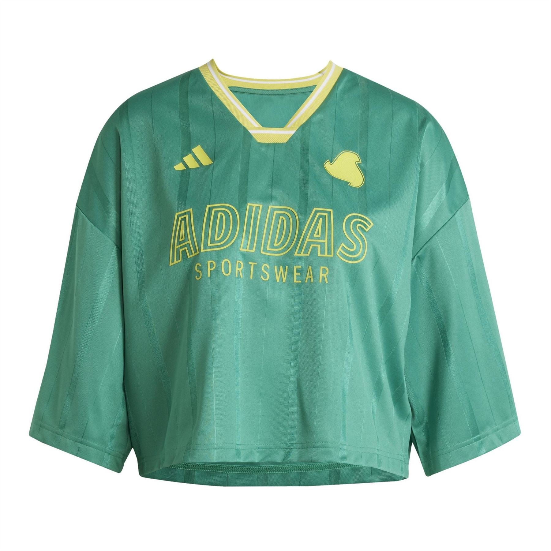 adidas Tiro Three Bar Logo Cropped Drop Shoulder Lettering Relaxed Fit T-Shirt