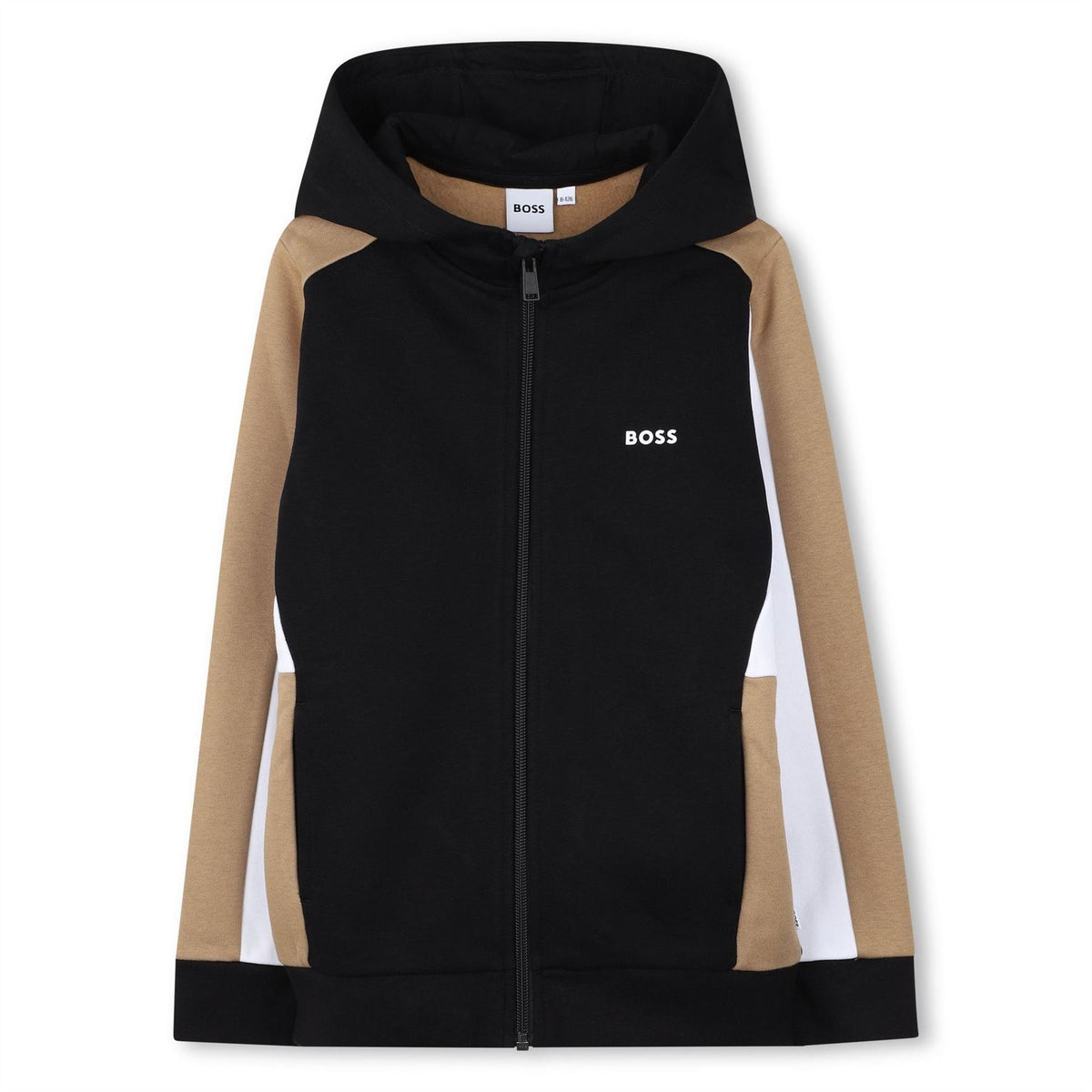 Boss Color Block Hooded Ribbed Cuff Sweat Jacket with Front Zipper Pocket