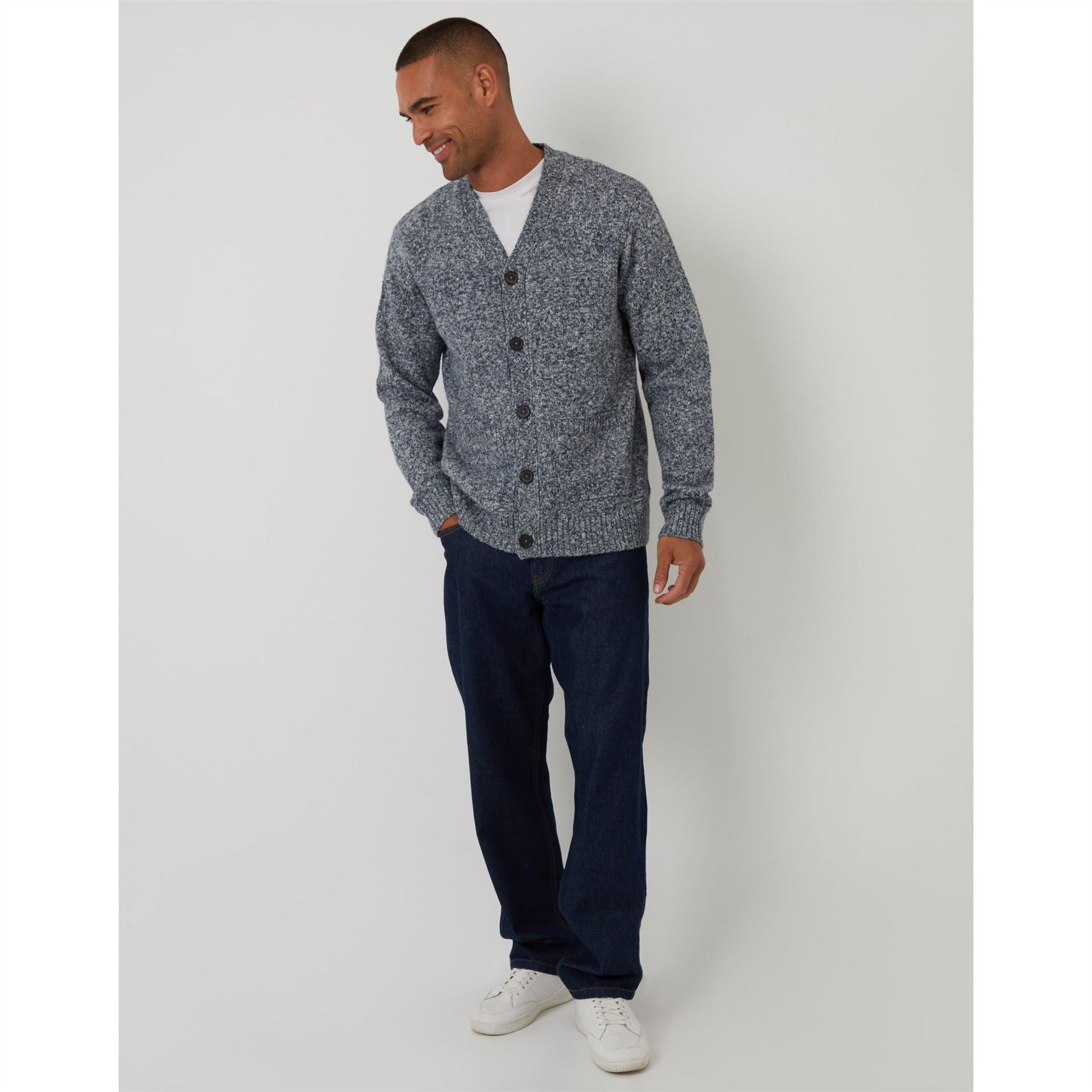 Threadbare Hadfield V-Neck Long Sleeve Button Sweater