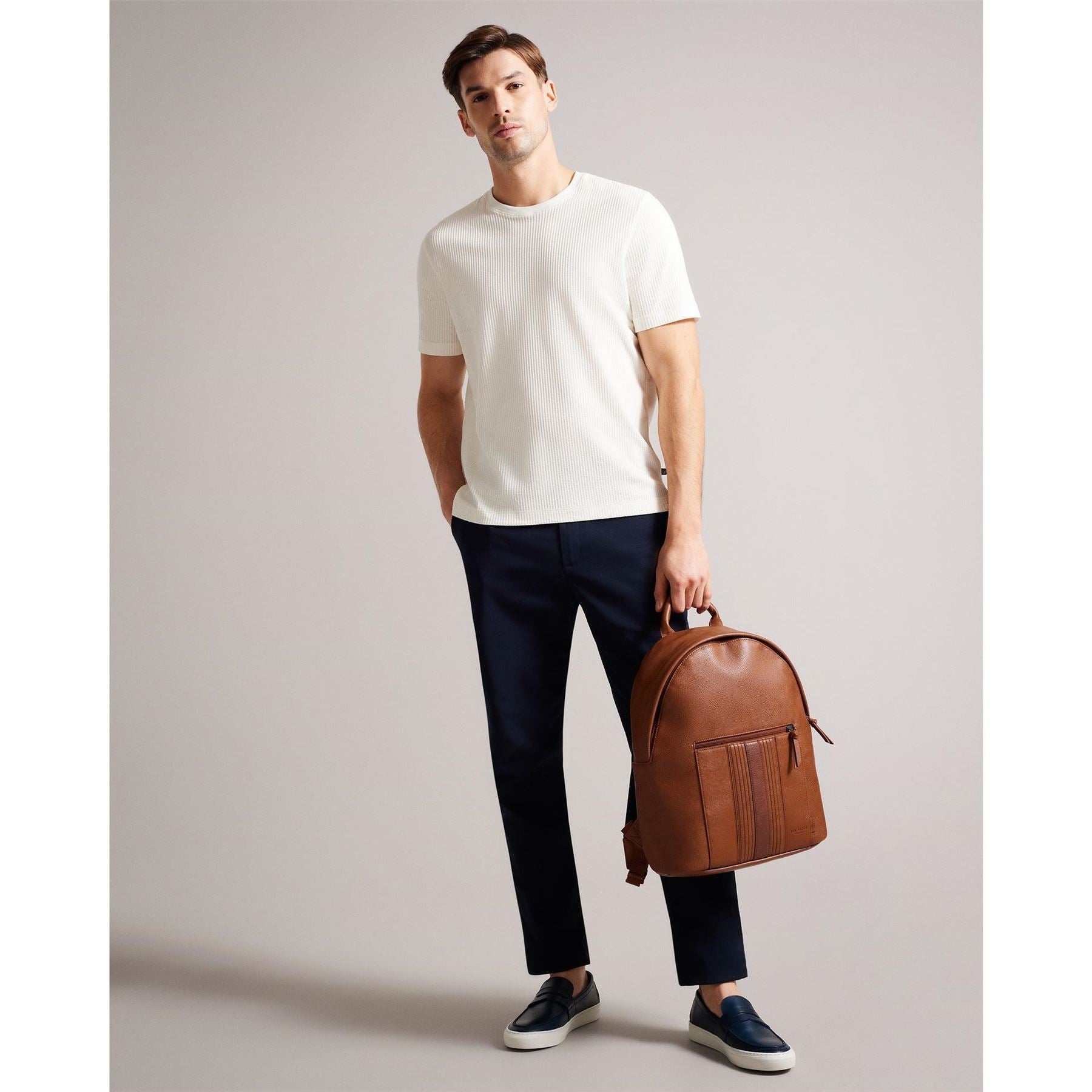 Ted Baker Striped Laptop Backpack with Embossed Logo