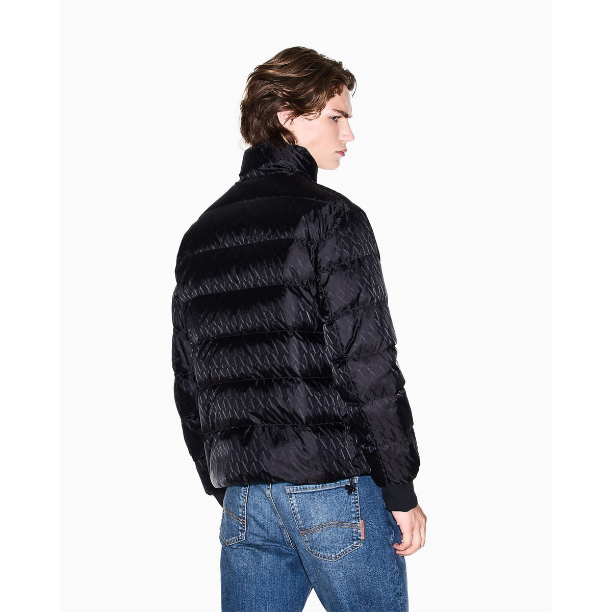 Armani Exchange Exchange Solid Patterned Ribbed Cuff Down Jacket