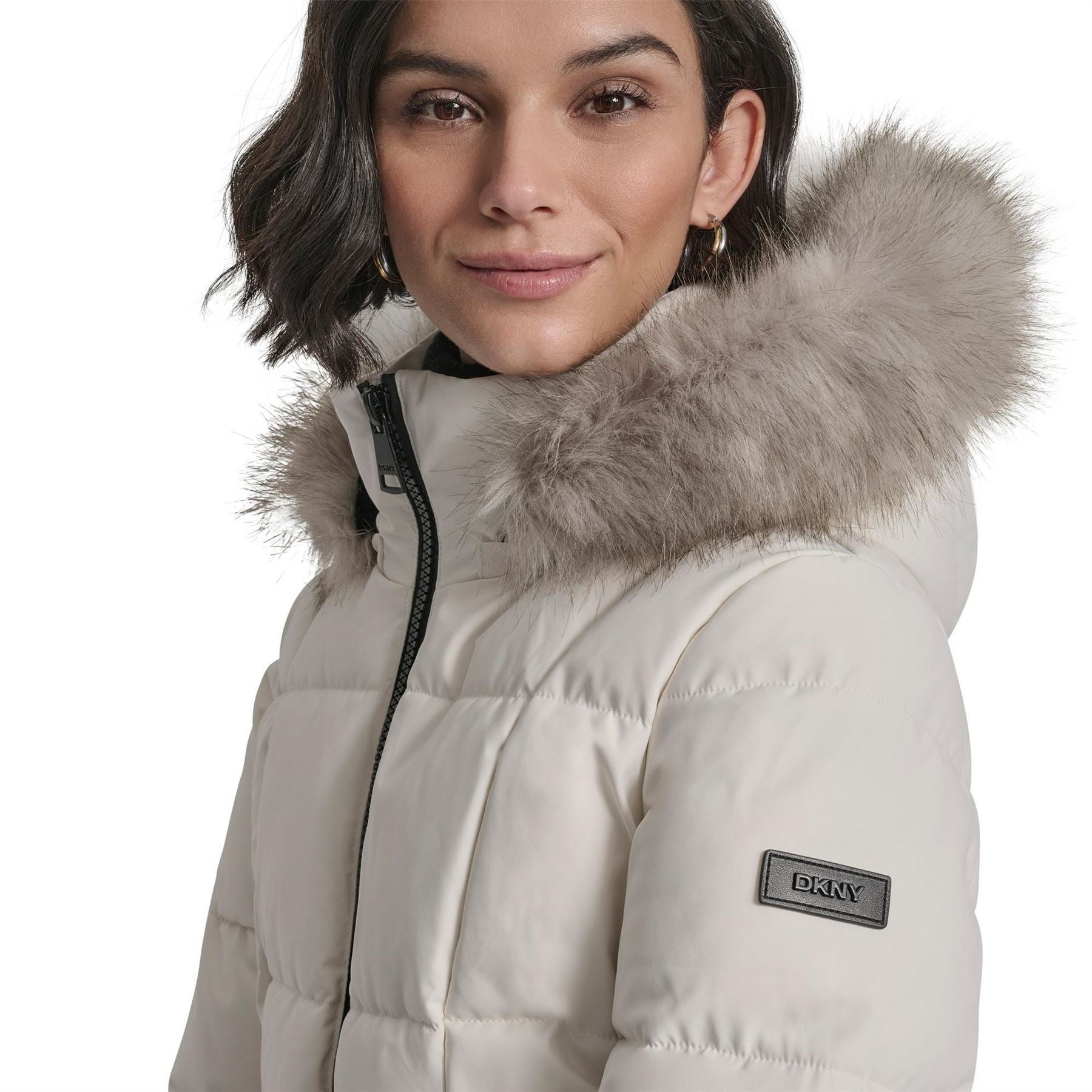DKNY Medium Fur Hood Puffer Jacket