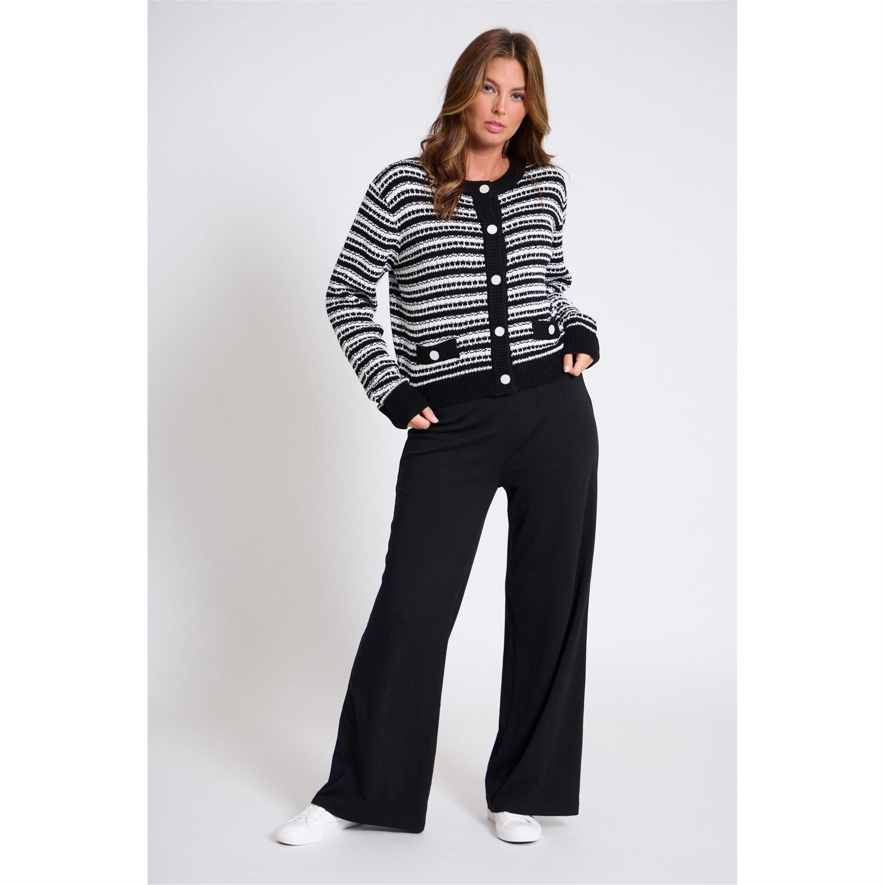 Be You Crew Neck Button Trim Long Sleeve Sweater