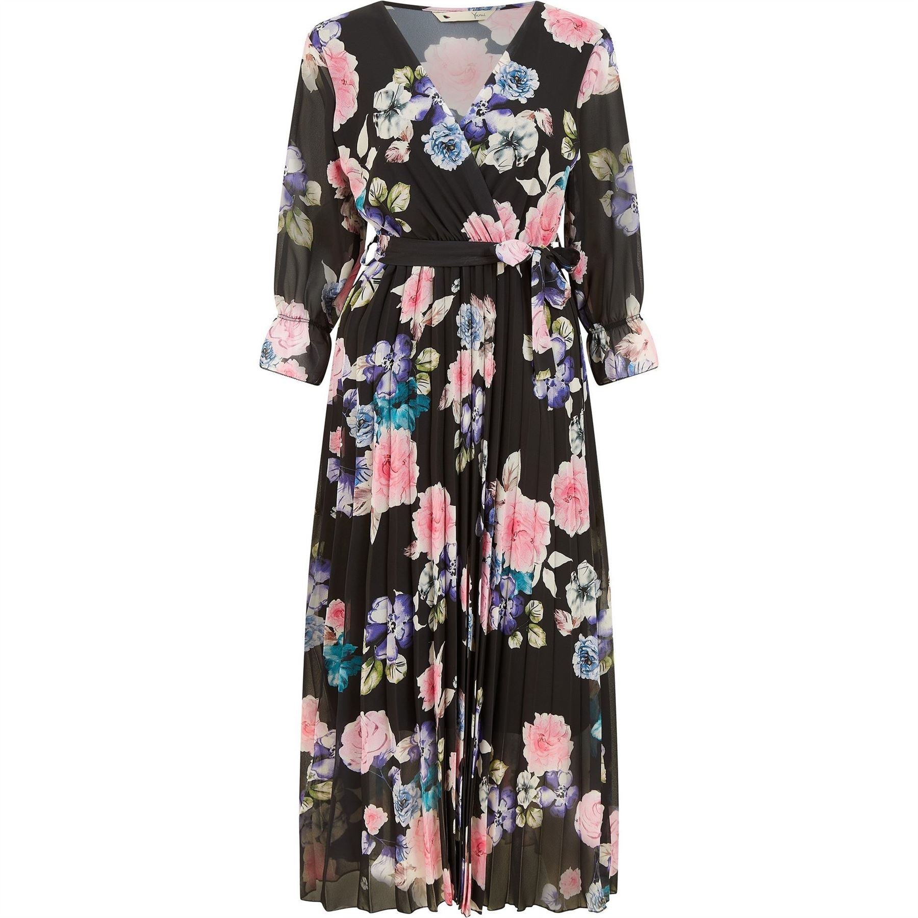 Yumi Floral Pleated Wrap Midi Dress