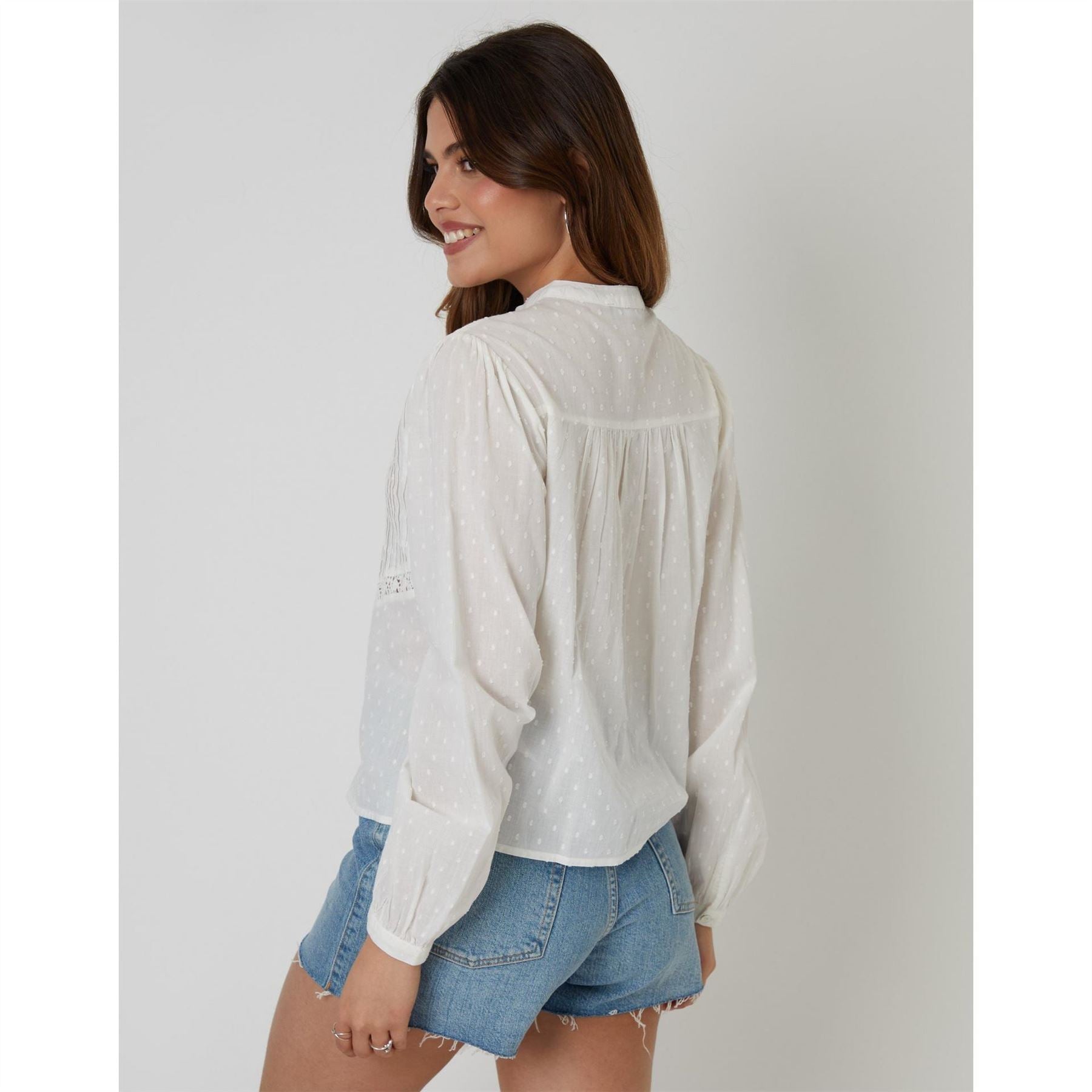 Threadbare Rani Boho Band Collar Long Bishop Sleeve Blouse