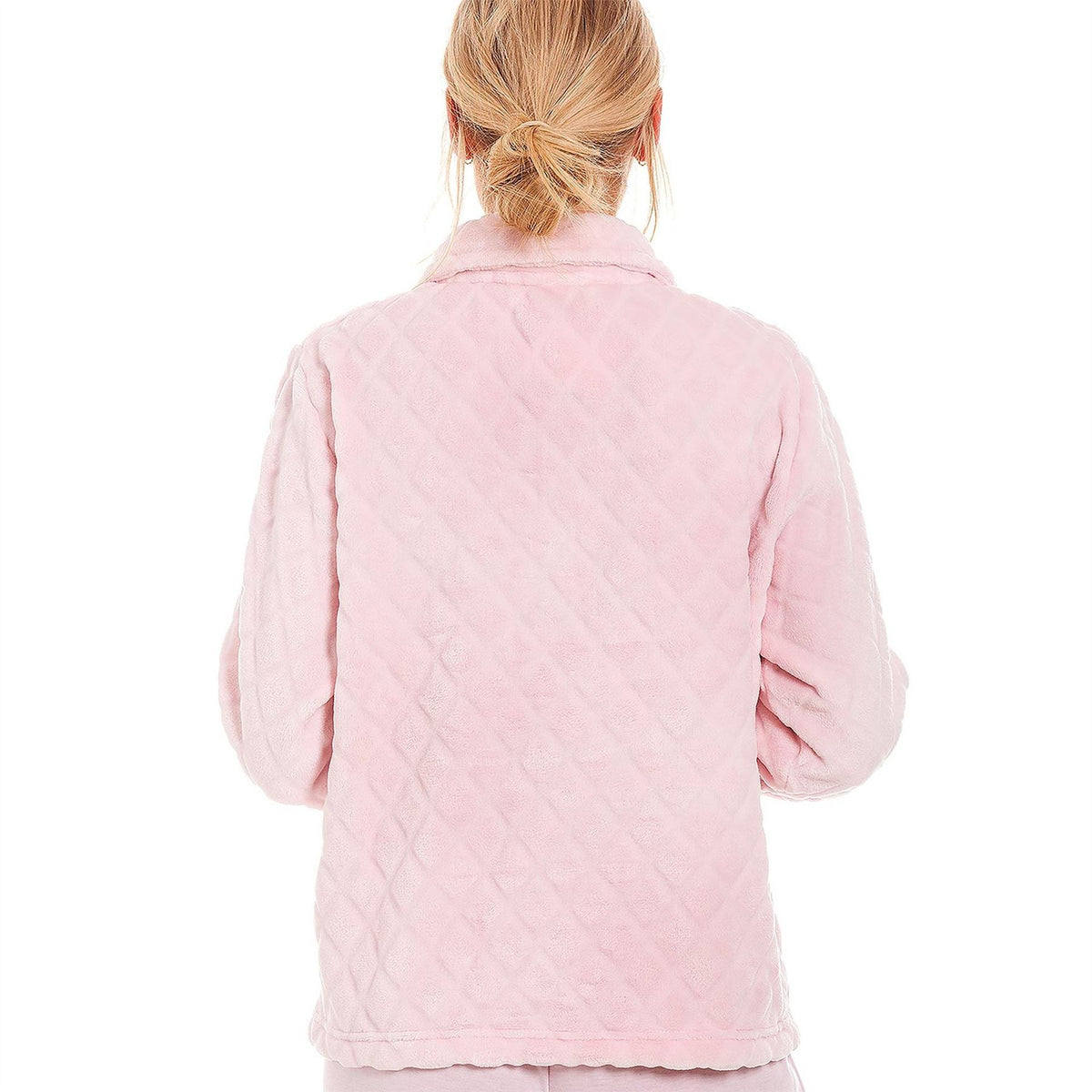 Camille Fleece Diamond Print Bed Jacket With Pockets